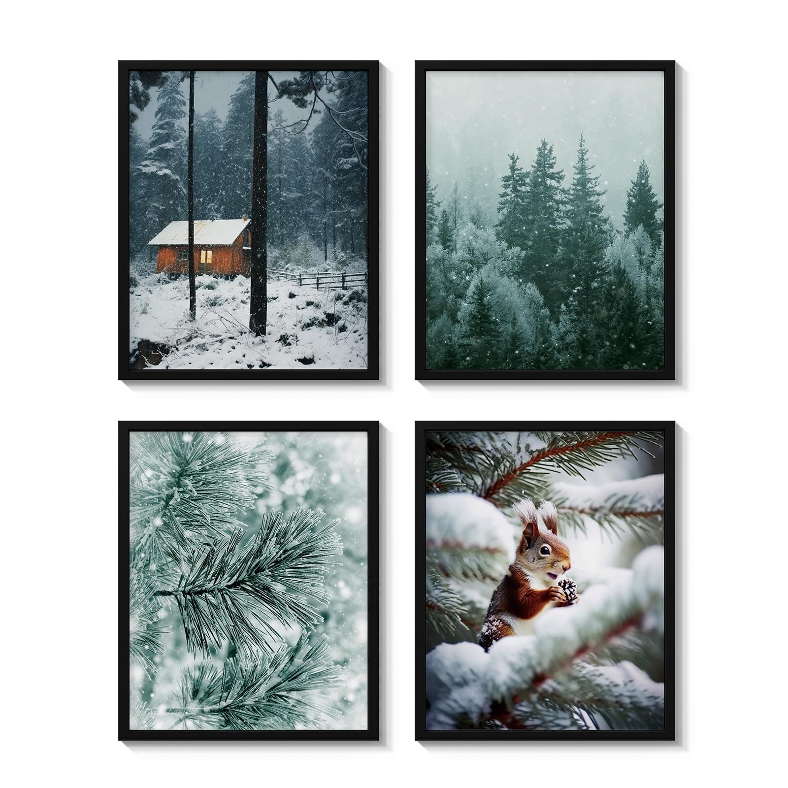 VIYYIEA Christmas Prints Wall Decoe Bedroom Winter Wall Art Prints Gallery Set Merry Christmas Posters Bathroom Xmas Decoration Home Decor Snow Forest Pictures for Aesthetic Room Decor