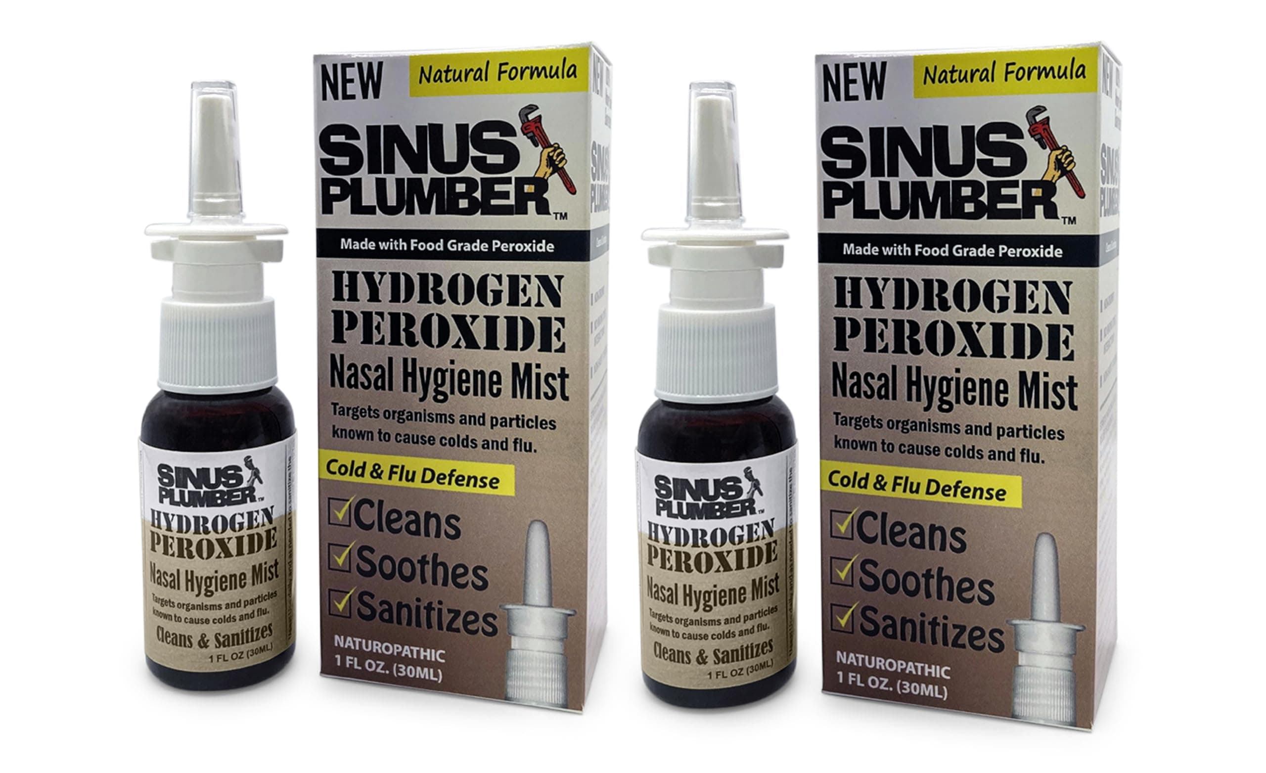 Sinus Plumber Hydrogen Peroxide Nasal Spray 2 Pack - Neutralizes Airborne Particles for Nasal Hygiene and Immune Cold Defense