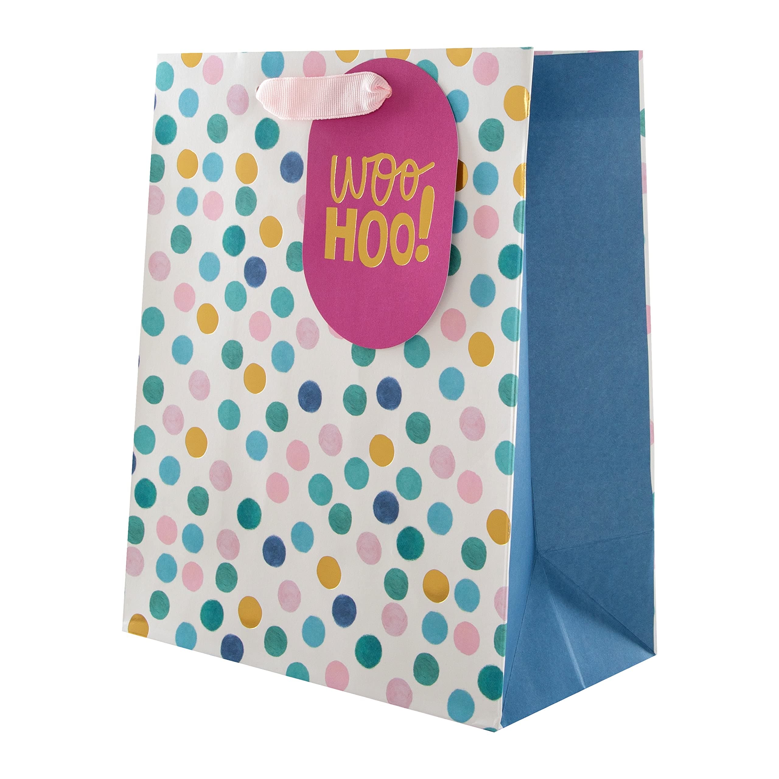 Medium Gift Bag, Pink & Blue Polka Dots Design, for Birthday, Anniversary, Celebration