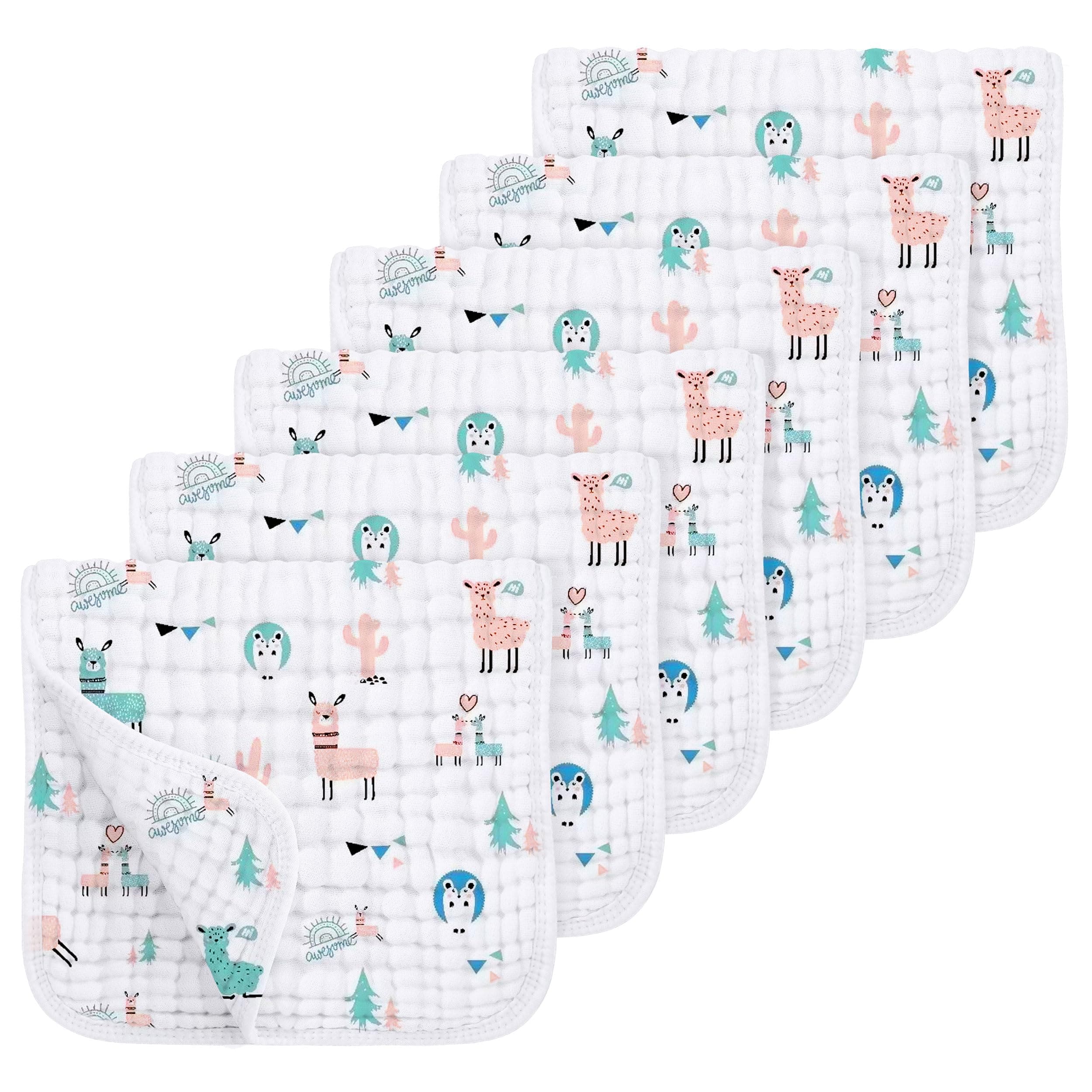 Hoiyen Muslin Burp Cloths 100% Cotton Muslin Cloths Large 20''x10'' Extra Soft and Absorbent 6 Pack Baby Burping Cloth for Boys and Girls (Alpaca)