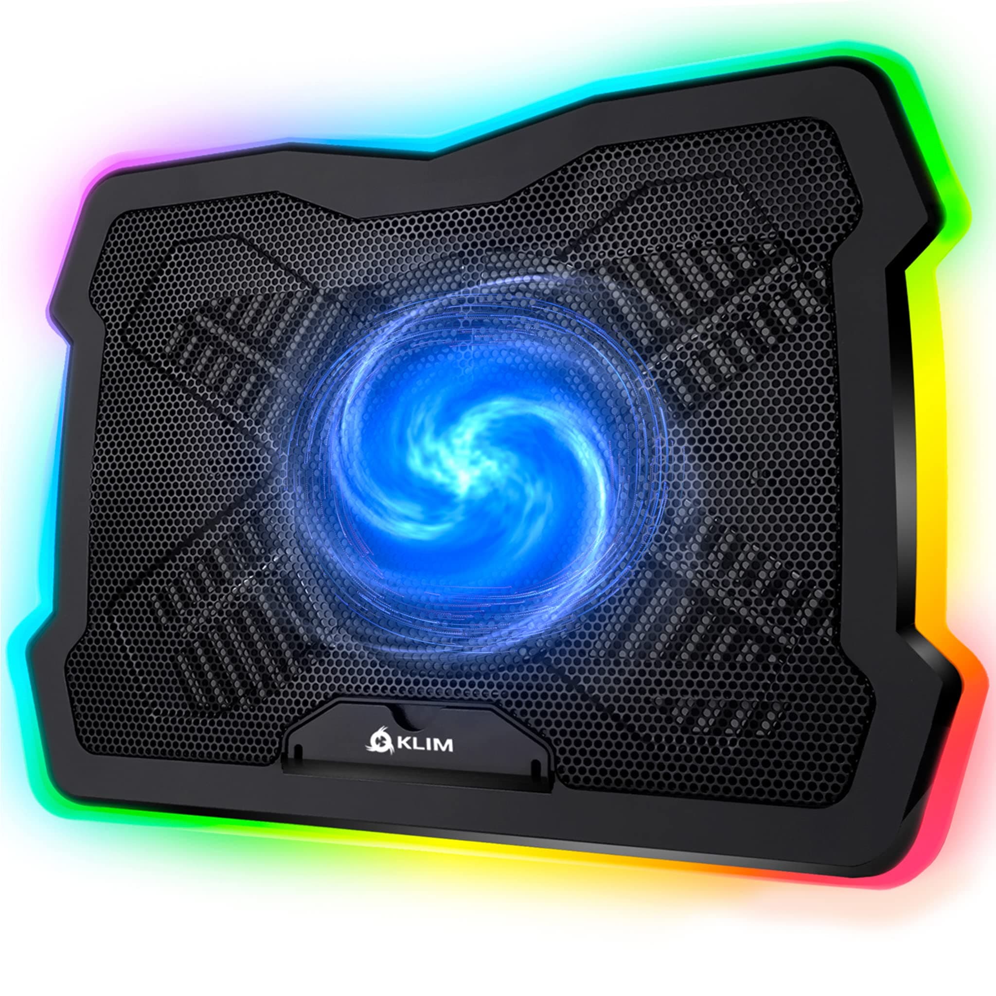 KLIM Ultimate - RGB Laptop Cooling Pad with LED Rim - Gaming Laptop Cooler - USB Powered Fan - Very Stable And Silent - Compatible up to 17" - For PC Mac PS5 PS4 - New Version