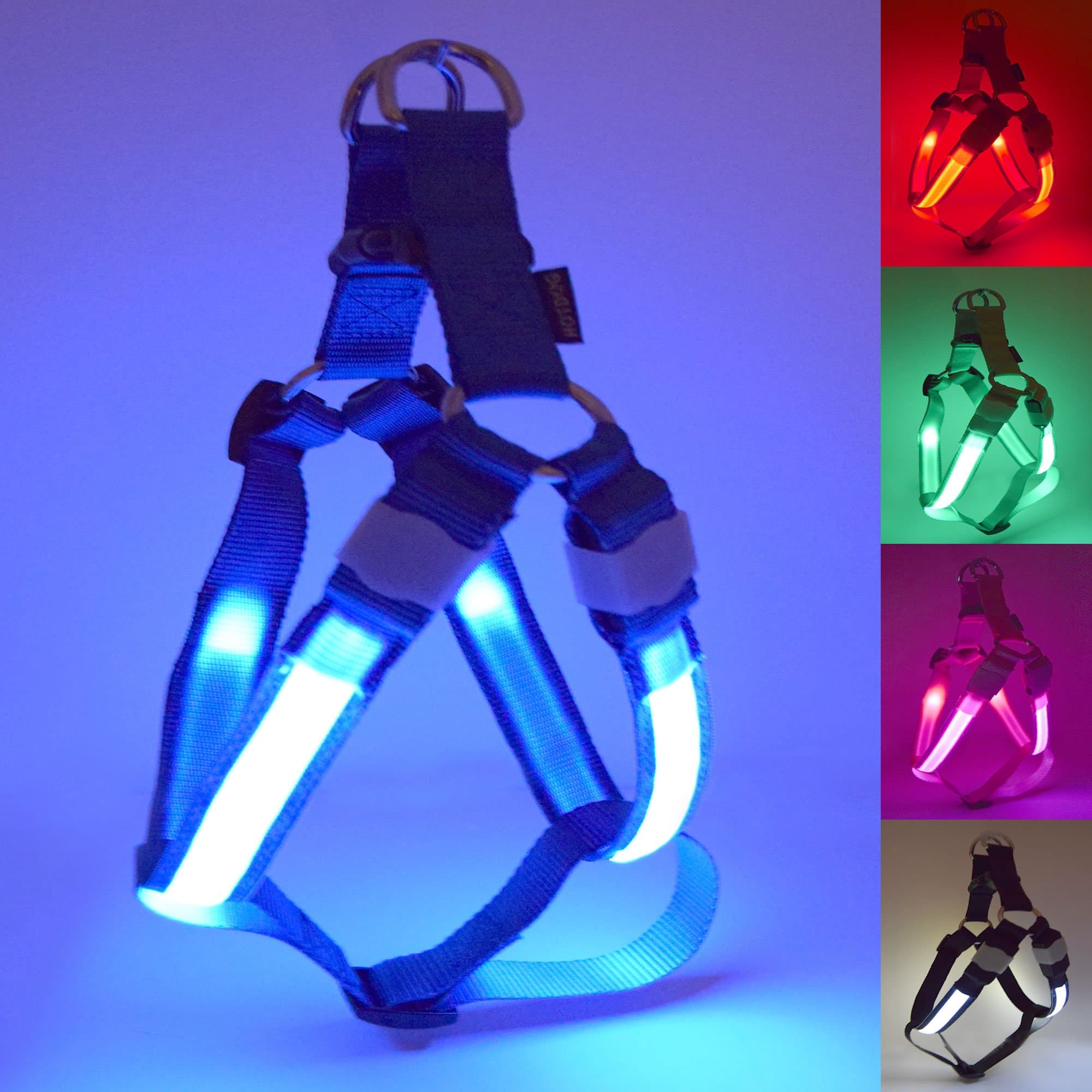 HOTDOG USB Rechargeable LED Dog Safety Harness. Increased Visibilty & Safety Over LED Dog Collar. 5 Colours, 3 Sizes (Blue, Medium)