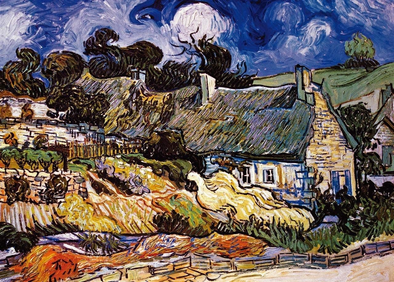 Koyiwa 1000 Pieces Jigsaw Puzzle for Adults, Thatched Cottages by Vincent Van Gogh, Famous Art Paintings Puzzles for Teens (27.56 x 19.69 inch)