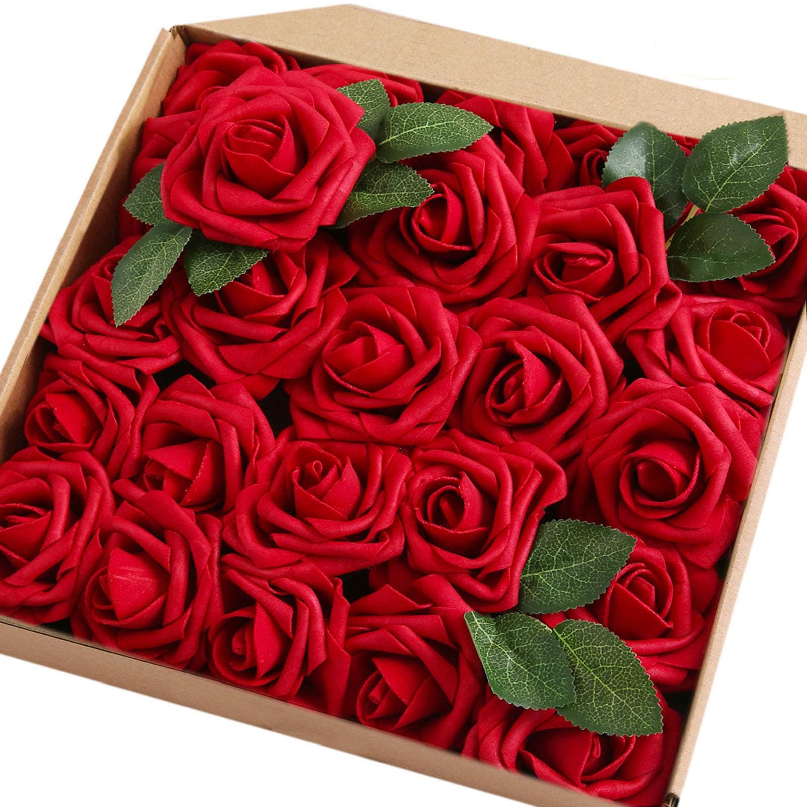 JaosWish 50PCS Artificial Roses Real Touch Fake Foam Roses Artificial Flowers for DIY Bouquet Wedding Party Home Decoration