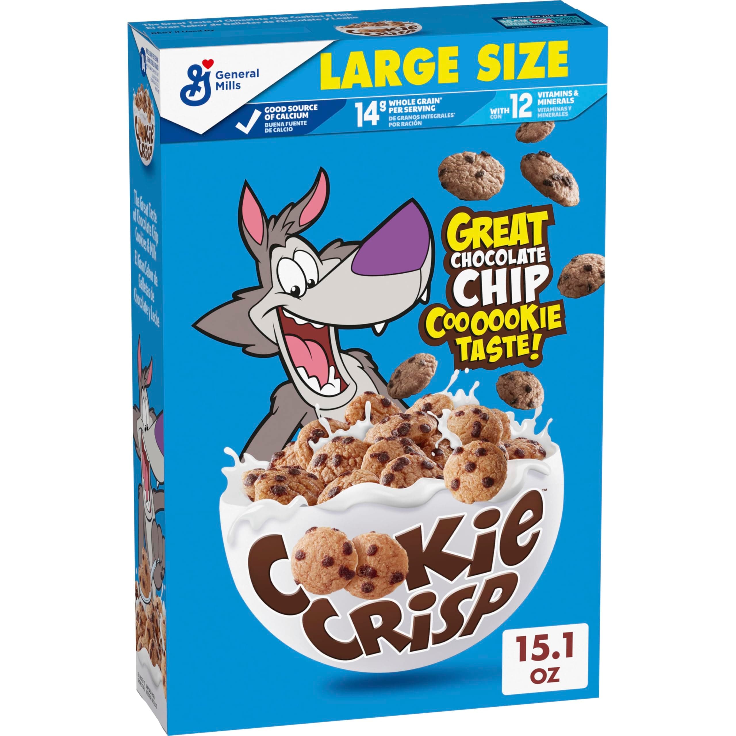 Cookie Crisp Breakfast Cereal, Chocolate Chip Cookie Taste, Made with Whole Grain, Large Size, 15.1 oz