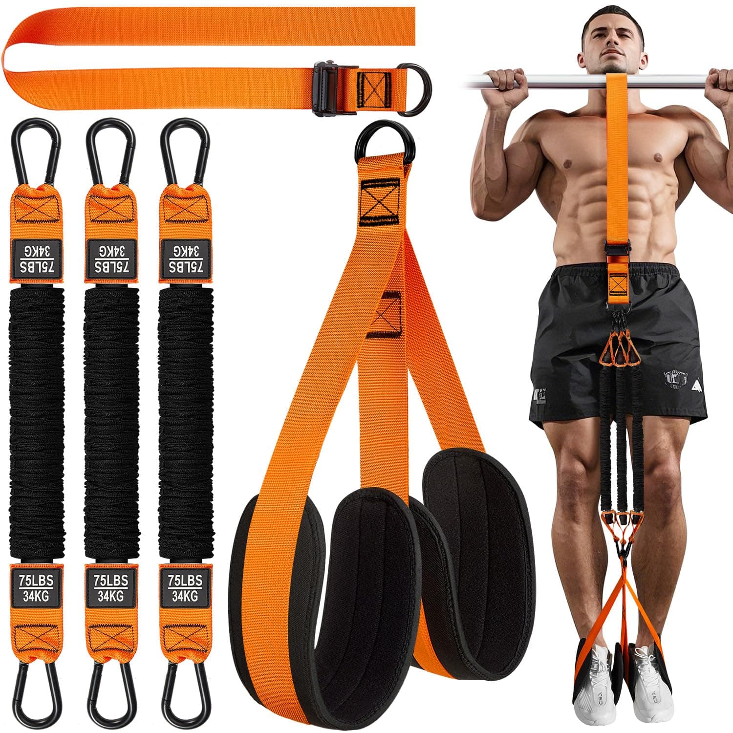 HPYGN Pull Up Assistance Bands, Heavy Duty Resistance Band for Pull Up Assist, Adjustable Weight/Size with Fabric Feet/Knee Rest, Bands for Pull Up Bar, Pull Up Assist Band Strength Training Equipment