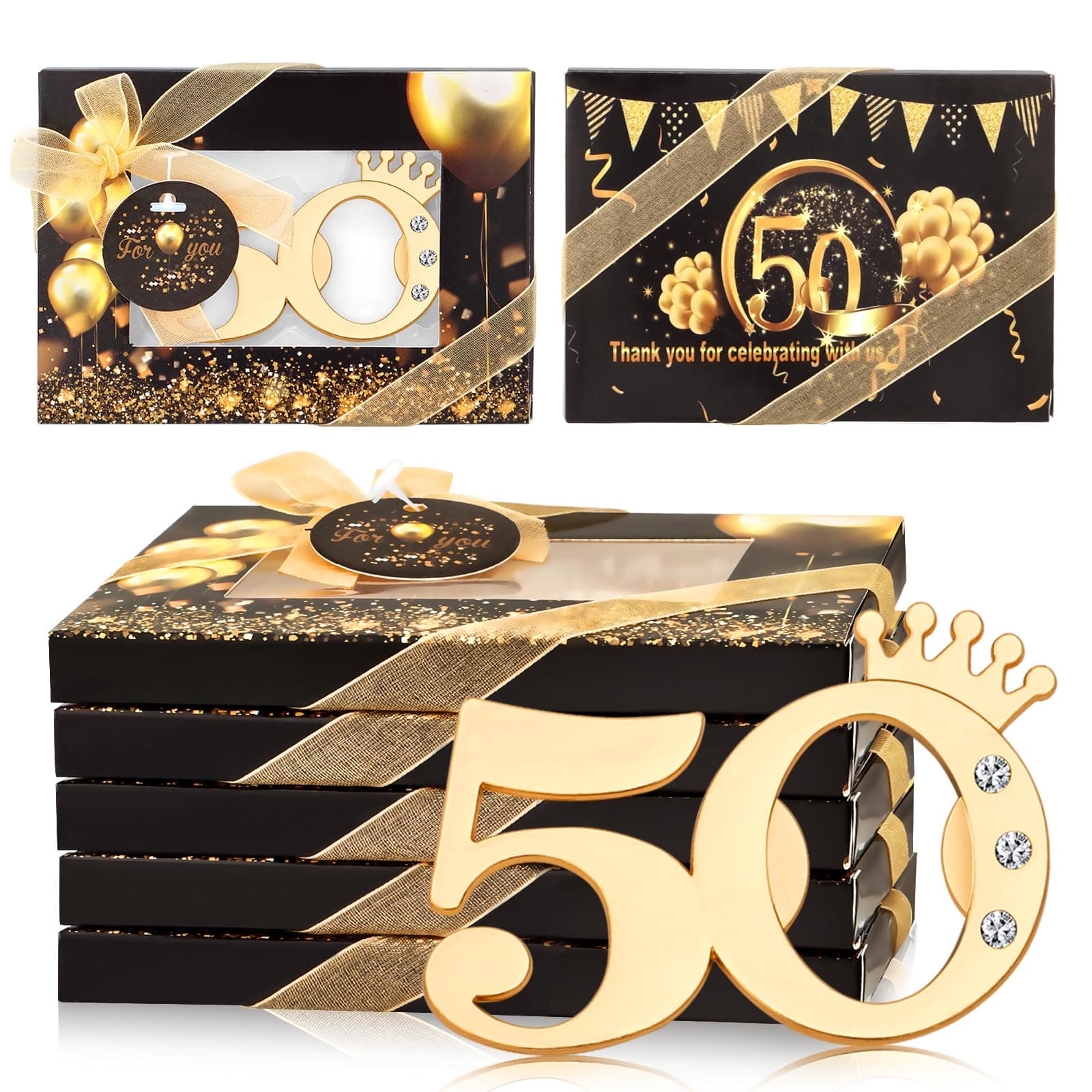50Pieces 50 Bottle Openers for 50th Birthday Party Favors 50th Anniversary Party Return Gifts or Souvenirs for Guests , Gold and Black Theme Party Decorations