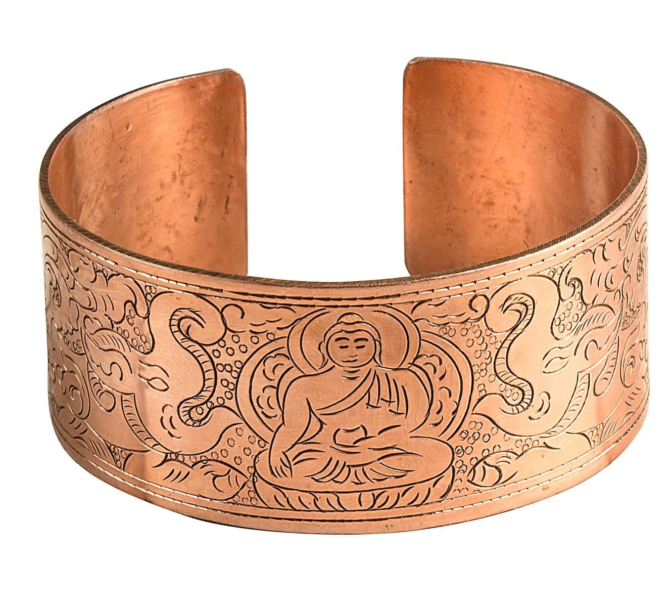 Copper Buddha Wide Cuff Hammered Bracelet Healing Spiritual Boho Hippie Yoga Power Buddhist Men Women