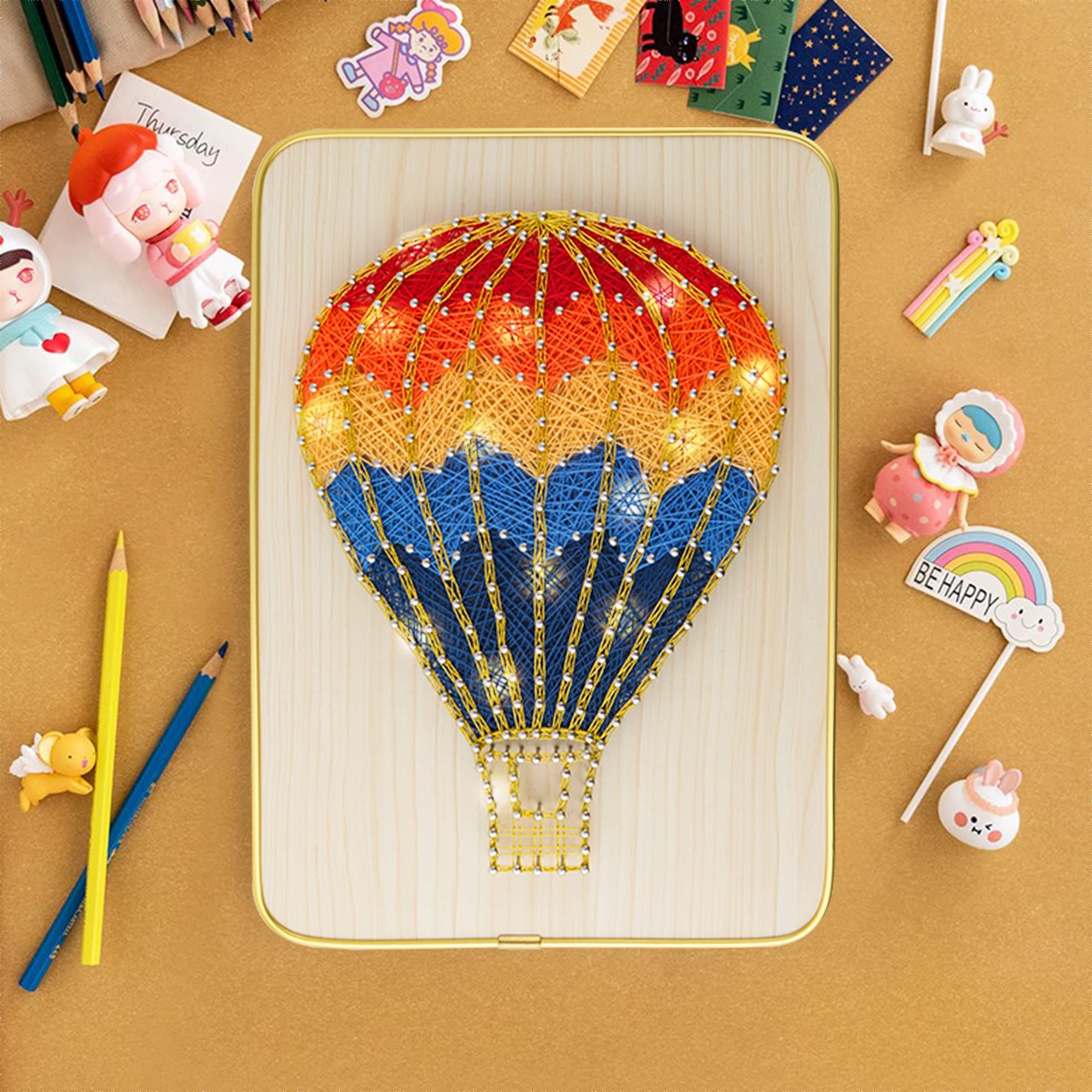 AedcbaideString Art Kit with Line and LED Light,Fun DIY Arts & Crafts Kits,Hot Air Balloon Creative Activities,Creative Craft Kits with Tools Home Wall Table Decorations for Mothers Day Gifts, Clear