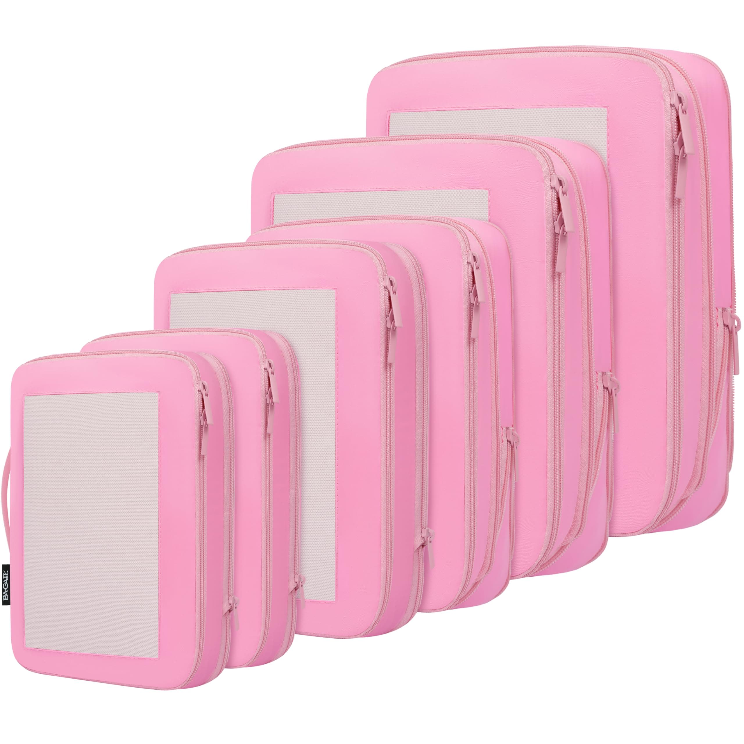 BAGAIL 4 Set/6 Set/8 Set Compression Packing Cubes Travel Accessories Expandable Packing Organizers (Square Mesh, 06-Pink)
