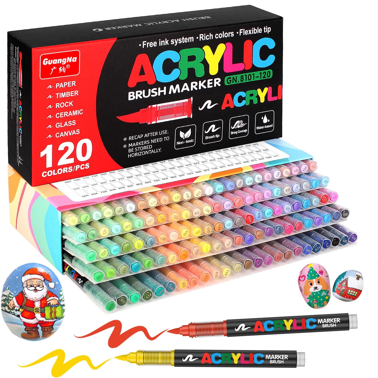 120 Colors Acrylic Paint Markers, Soft Brush Tip Pens and Markers, Acrylic Paint Pens for Wood, Stone, Canvas, Glass, Fabric, Egg, Rock Painting and DIY Crafts Art Supplies