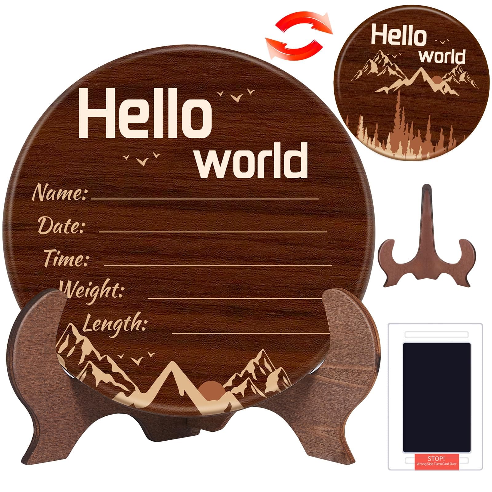 Swooflia Baby Announcement Hello World Newborn Welcome Sign, Birth Name Wooden Signs for Hospital Nursery, Color Dinosaur Cute New Born Boy Girl Shower Gifts Room Decor Keepsake