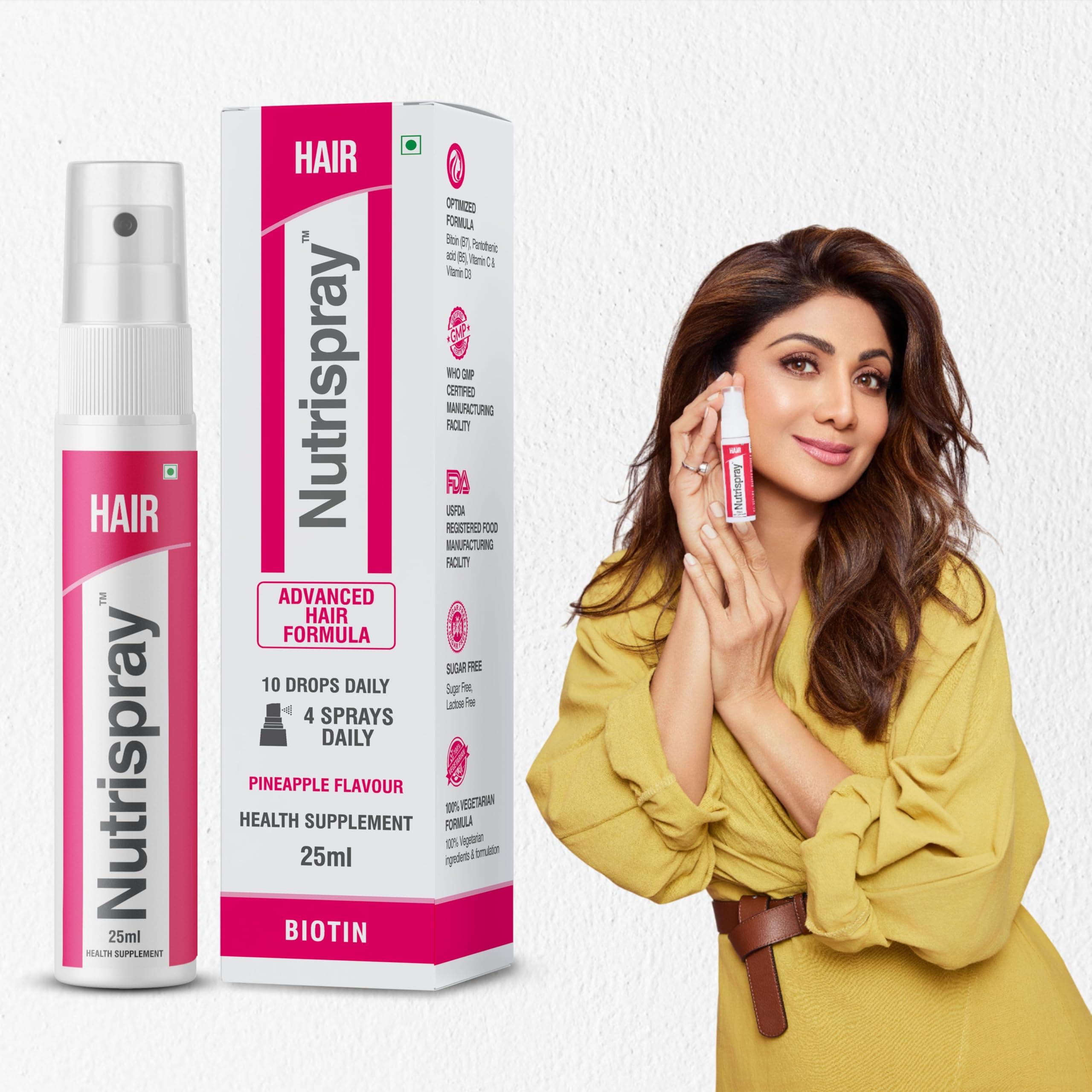 - Hair Biotin Mouth Spray for Hair Growth | Biotin (Vitamin B7) + Vitamin B5 | Stronger Hair, Skin & Nails | Fast-Absorbing Sublingual Oral Supplement | Pineapple Flavour, 25 ml Pack of 1