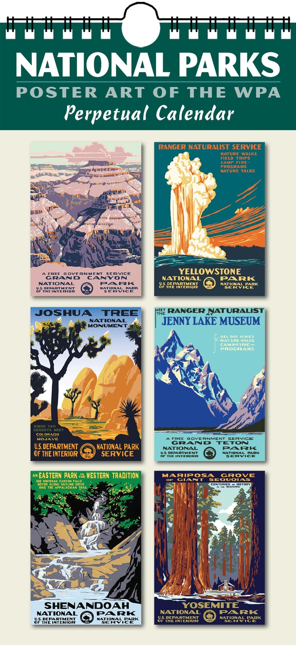 National Parks Poster Art of the WPA Perpetual Calendar Birthday Anniversary Family Date Annual Reminders 5.5" x 11.5"