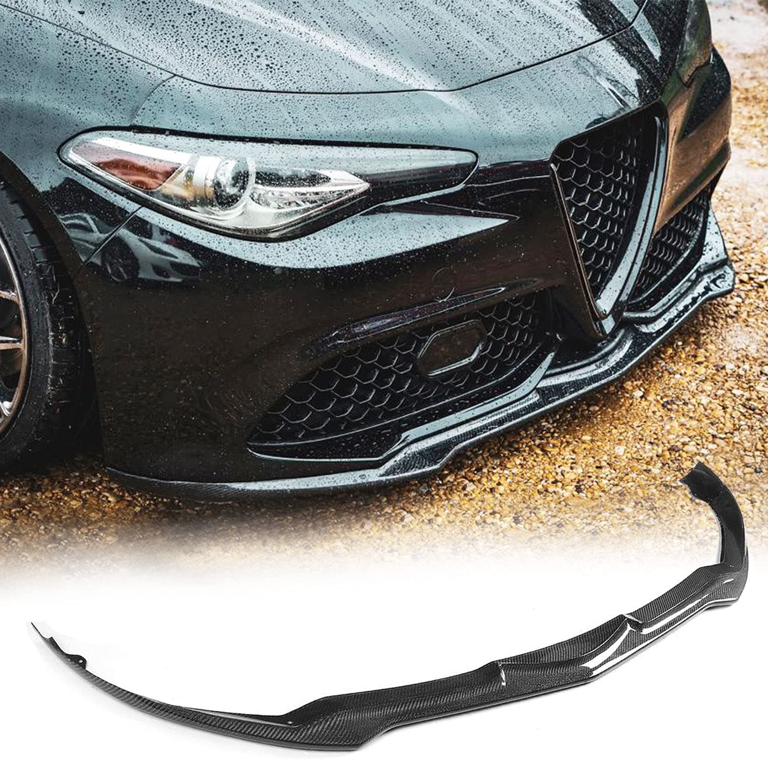 MCARCAR KIT Carbon Fiber Front Bumper Lip Fits for Alfa Romeo Giulia Sport Sedan 2016-2021 Chin Spoiler Splitter Protector Air Dam Chin Diffuser Factory Outlet (Style A)