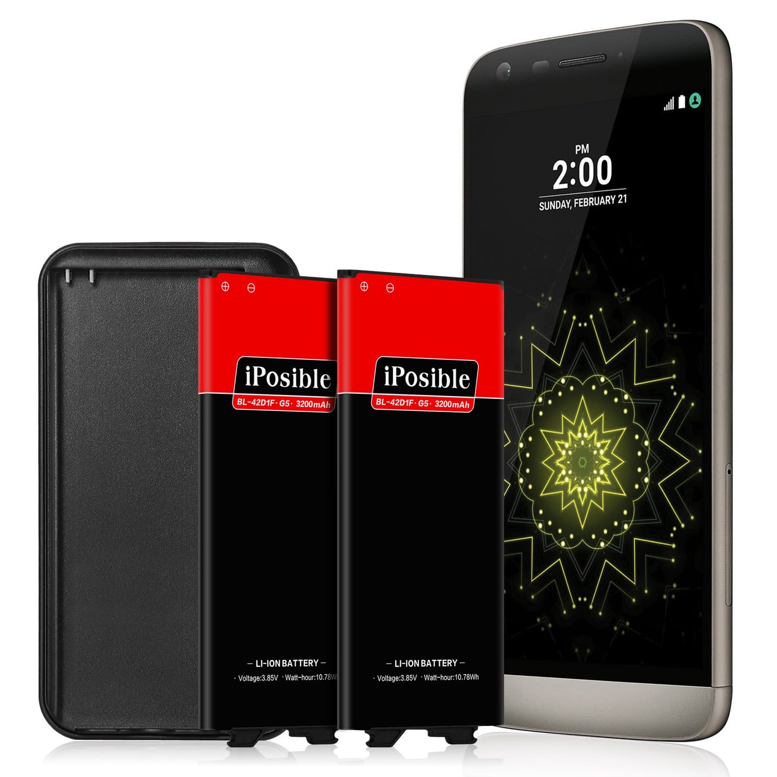 LG G5 Battery, iPosible 2X3200mAh Replacement Li-ion Battery with Battery Charger for LG G5 BL-42D1F US992 VS987 H820 H830 LS992 G 5 H845 Dual H850 H858 | G5 Spare Battery [24 Month Warranty]