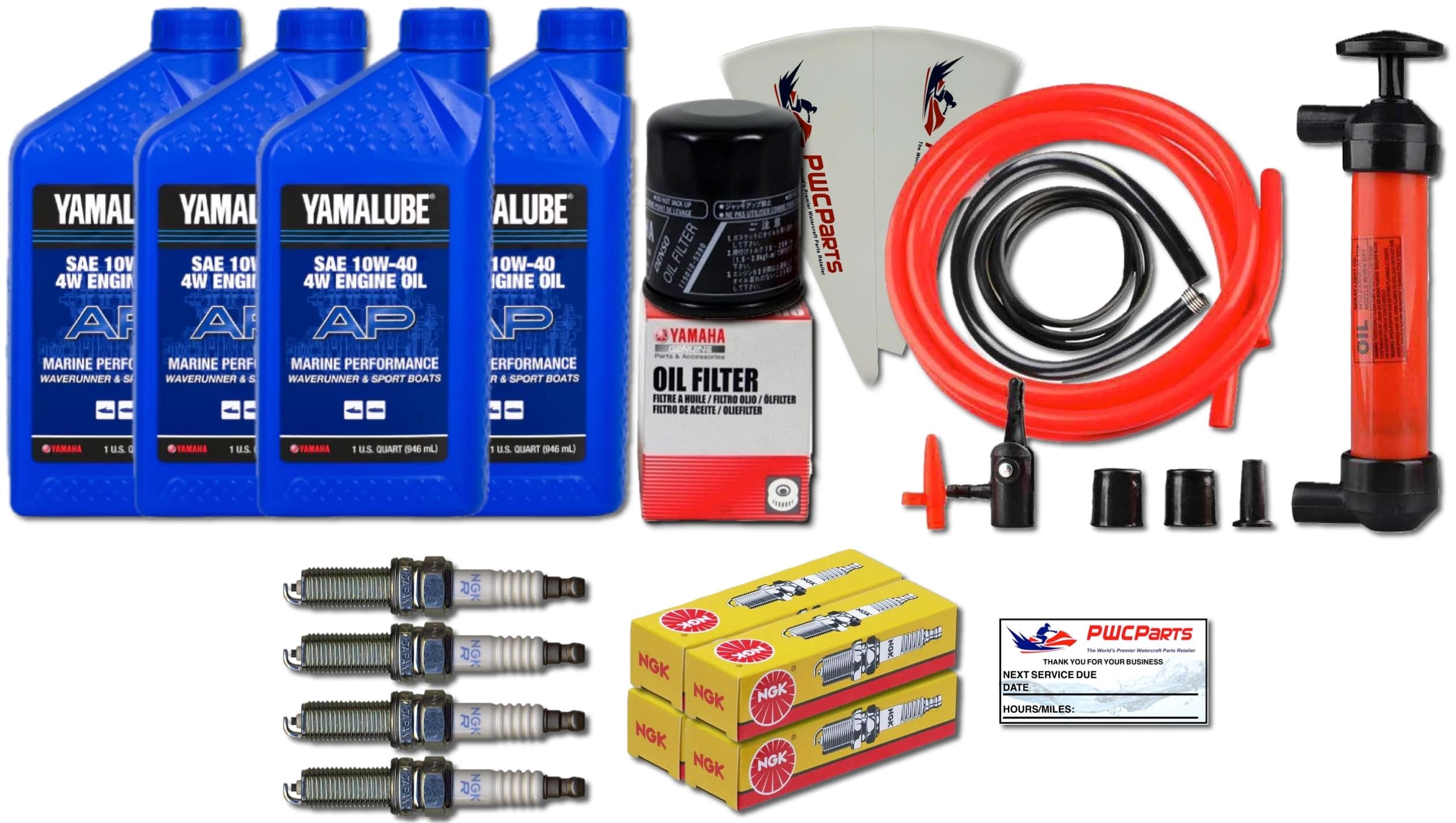 SVHO 1.8L WaveRunner Oil Change Kit w/Filter Fits YAMAHA FX-SVHO FZR-SVHO FZS-SVHO GP1800 GP1800R 69J-13440-03-00 NGK Spark Plugs & Deluxe PWC Oil Extractor Fluid Removal Pump Maintenance Kit