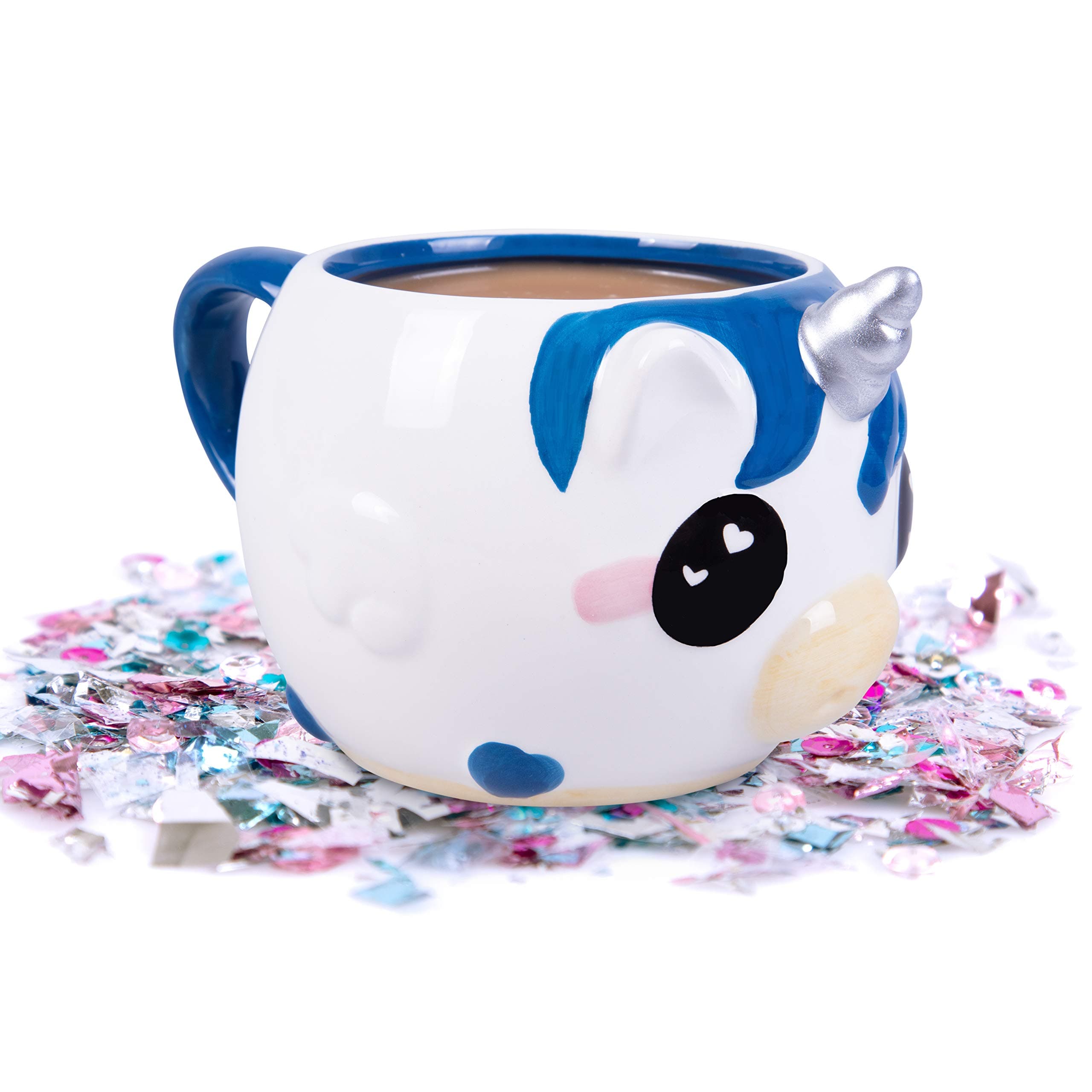 Seven20 Glitter Galaxy Blue Figural Unicorn Coffee Mug - Drink in the Cutest Ceramic Mug Ever - Gift for Kids, Teens, Adults, Women - Officially Licensed