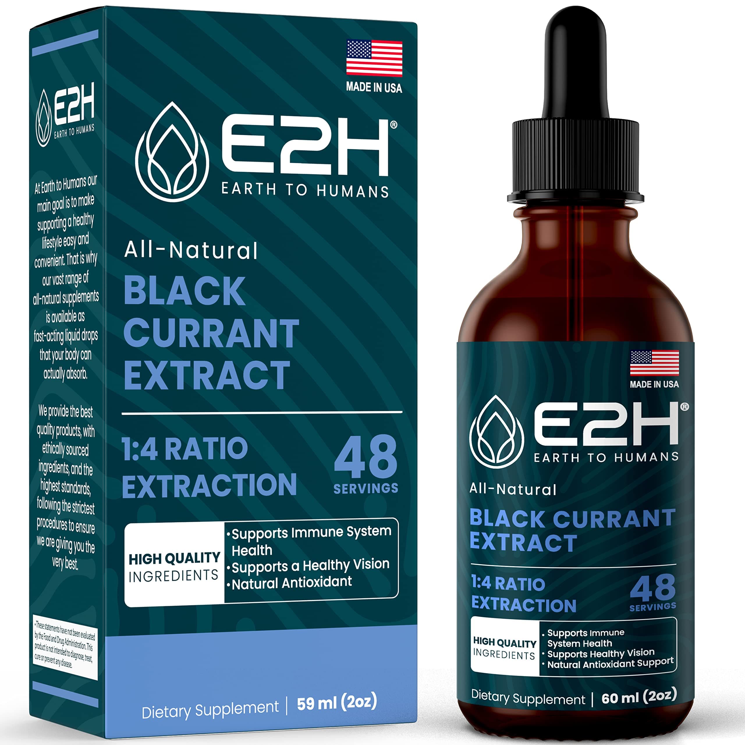 E2H Natural Black Currant Extract, Cold Pressed Black Currant Seed - Immune System Health - Fast Absorbing Liquid - 2 Fl Oz
