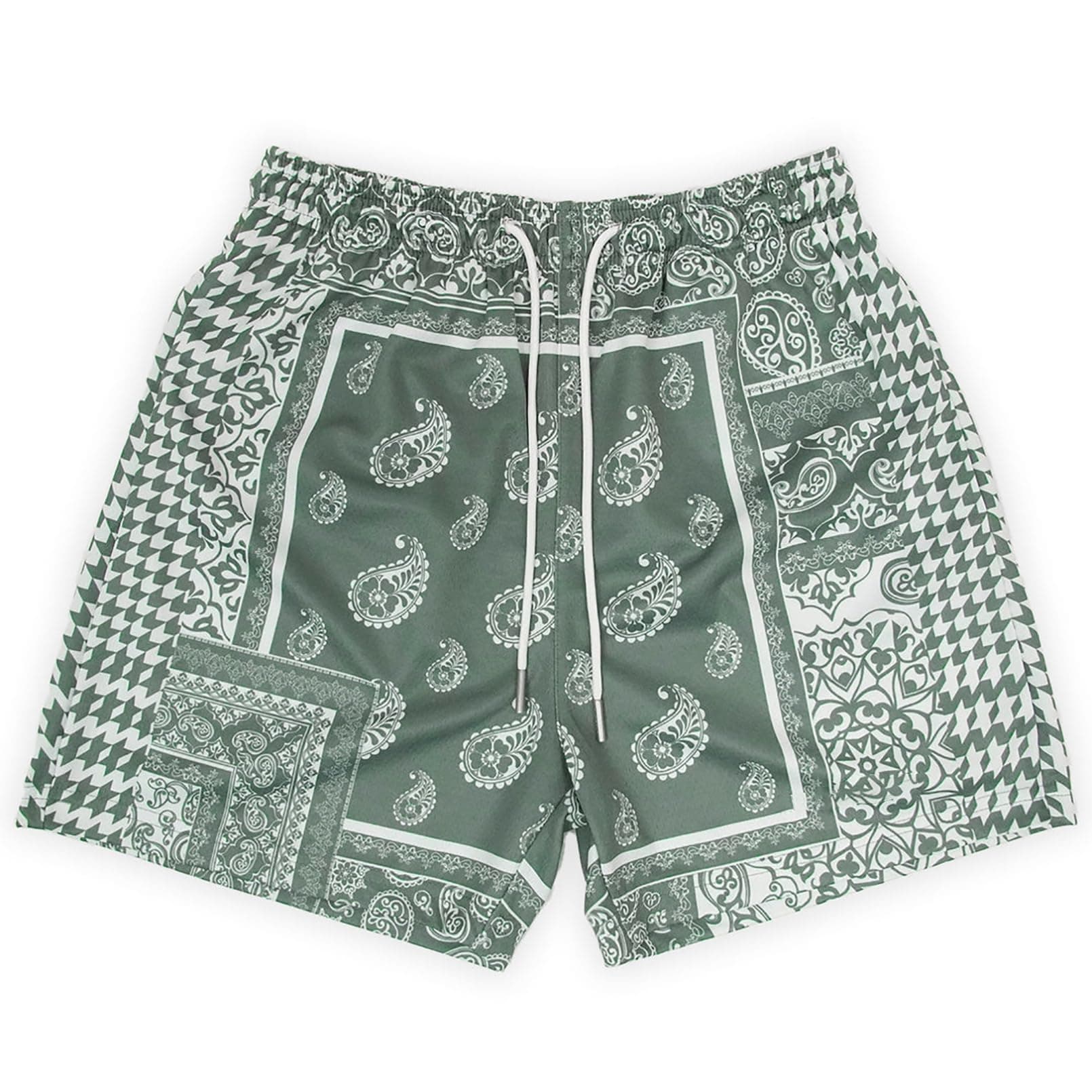 BOOMLEMON Men's Retro Paisley Shorts Mesh Print Casual Beach Shorts Athletic Gym Workout Running Short Pants