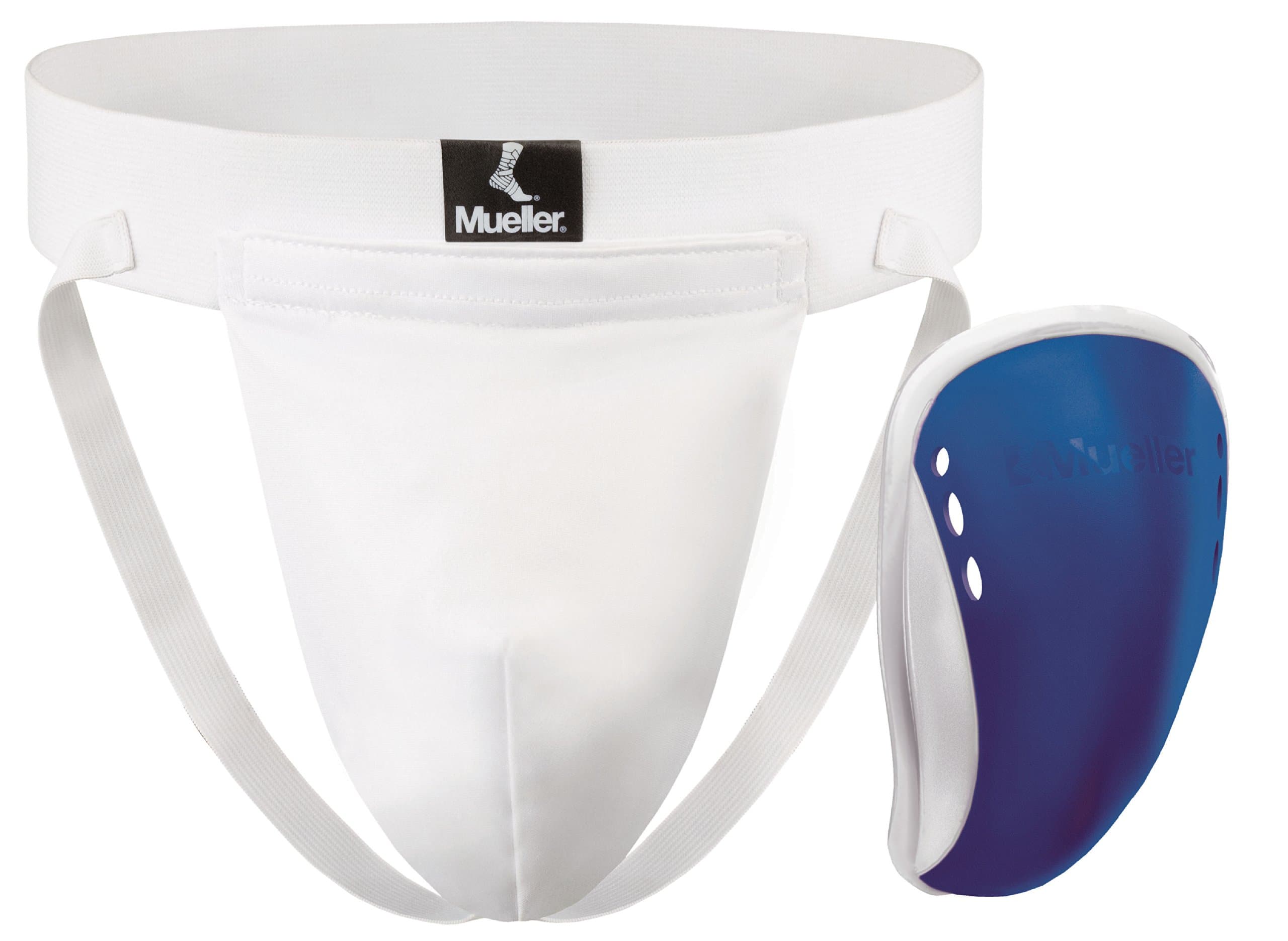 Sports Medicine Youth Boy's Athletic Supporter with Flex Shield Cup, Kids Jockstrap for Sports, White Underwear/Blue Cup