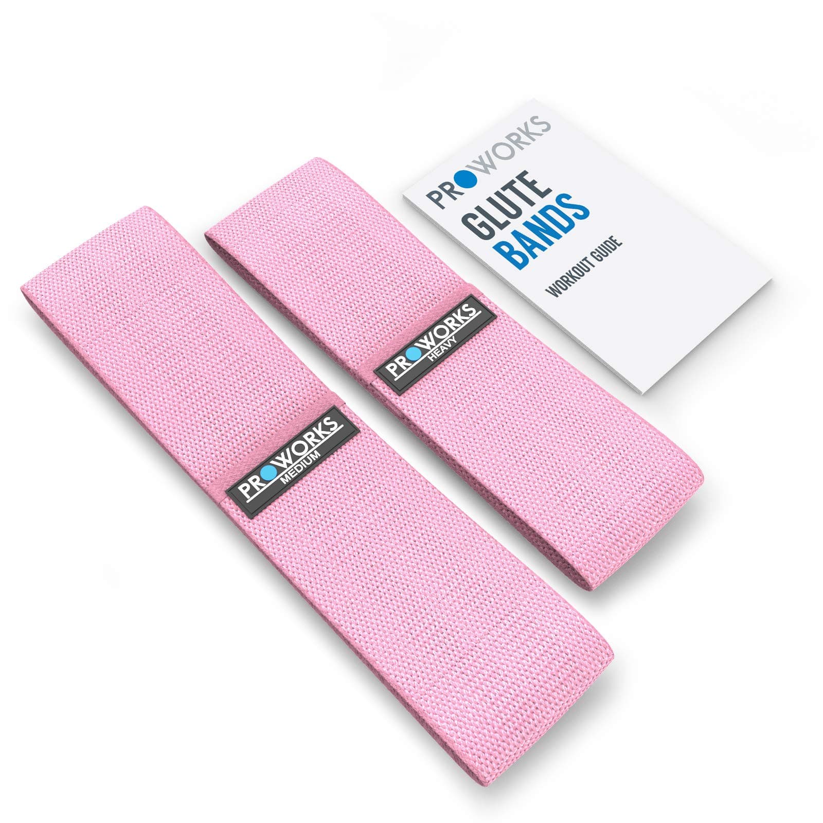 Proworks Glute Resistance Band (Set of 2), Resistance Bands for Legs and Glutes, Includes Exercise Band Workout Booklet, Non-Slip Booty Band for Women & Men - Pink - S/M