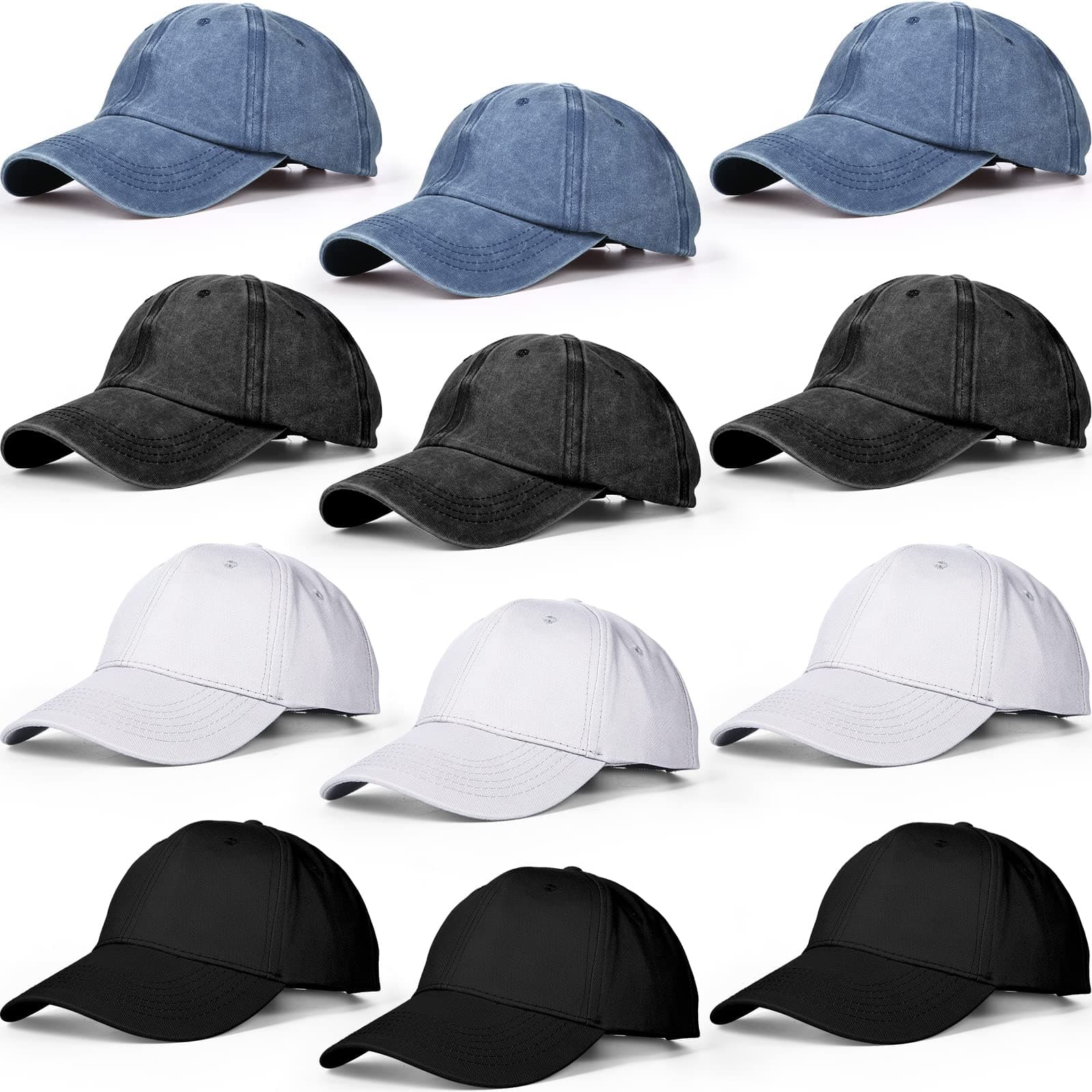 12 Pcs Baseball Caps for Women Men Washed Baseball Hat Adjustable Cotton Sports Caps for Adults Outdoor Activities