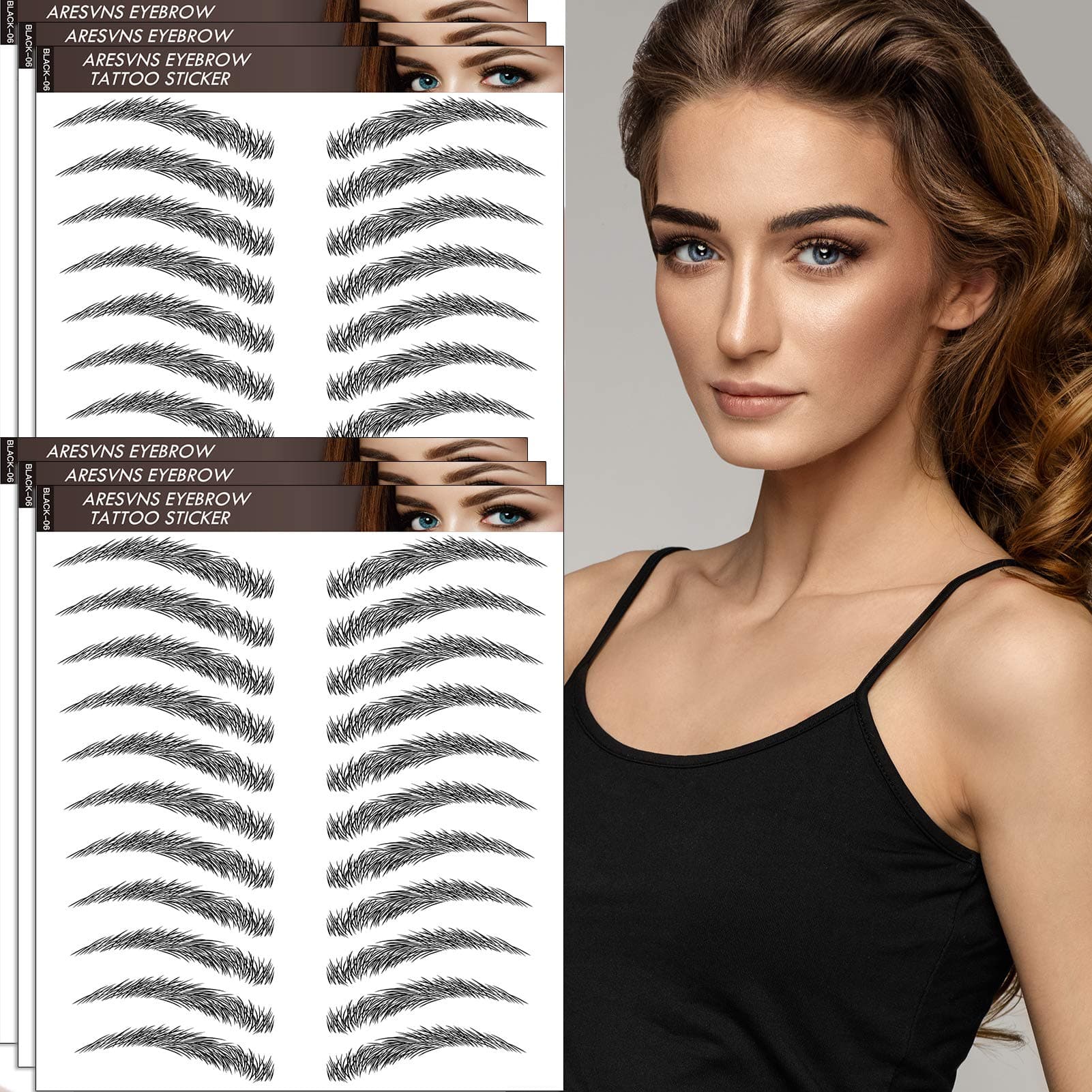 Aresvns Black Eyebrows Tattoo 66 Pairs! Newly Improved 4D Hair-Like Fake Eyebrows Waterproof and Long-Lasting 3-5 Days,Suitable Size, Eyebrow Tattoo Stickers for Women Christmas Gift
