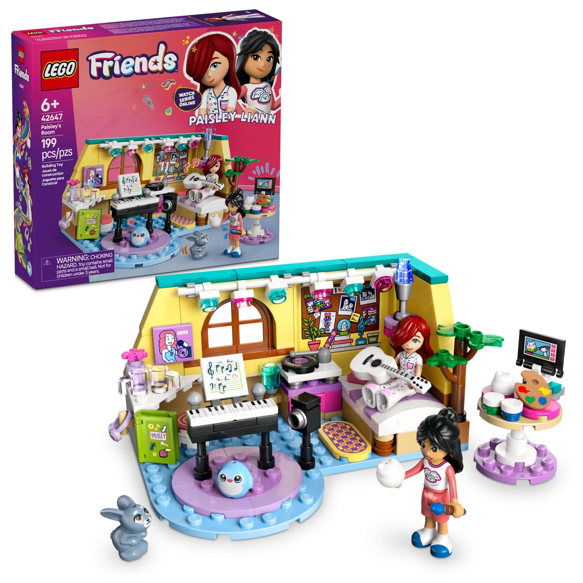 Friends Paisley's Room Building Toy - Pretend Play Set for Kids, Girls and Boys, Ages 6+ - with 2 Minidolls, Pet Bunny Figure, and Plushie-Style Piece - Gift Idea for Birthdays - 42647