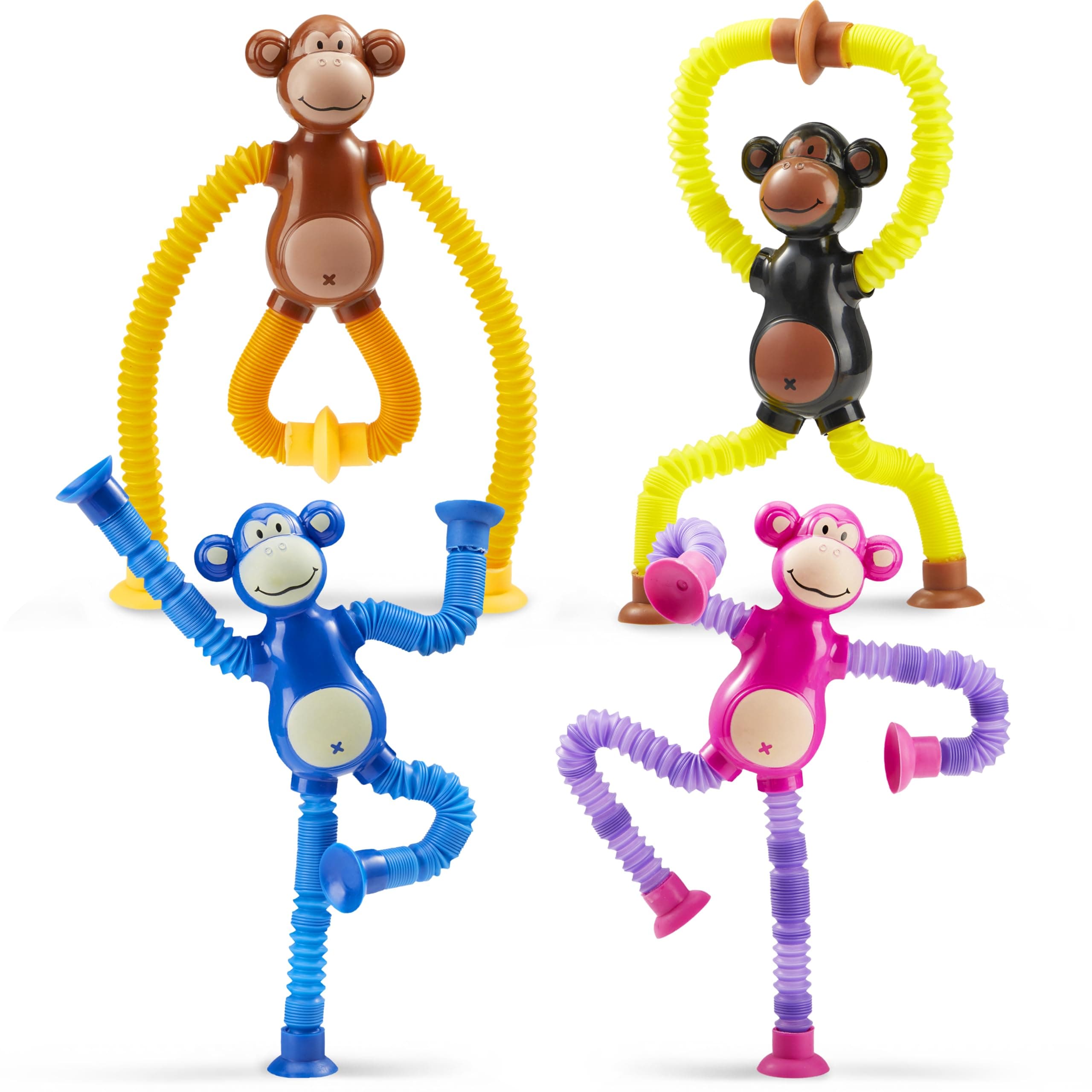 JOYIN Pop Tubes Monkey Toys for Kids, 4 Pcs Sensory Toys for Year Old Ages 3 4 5 6 7 8 9 10 Fidget Toys Birthday Gift for Toddler Boys Girls Adults Travel Toys Stocking Stuffers Party Favors