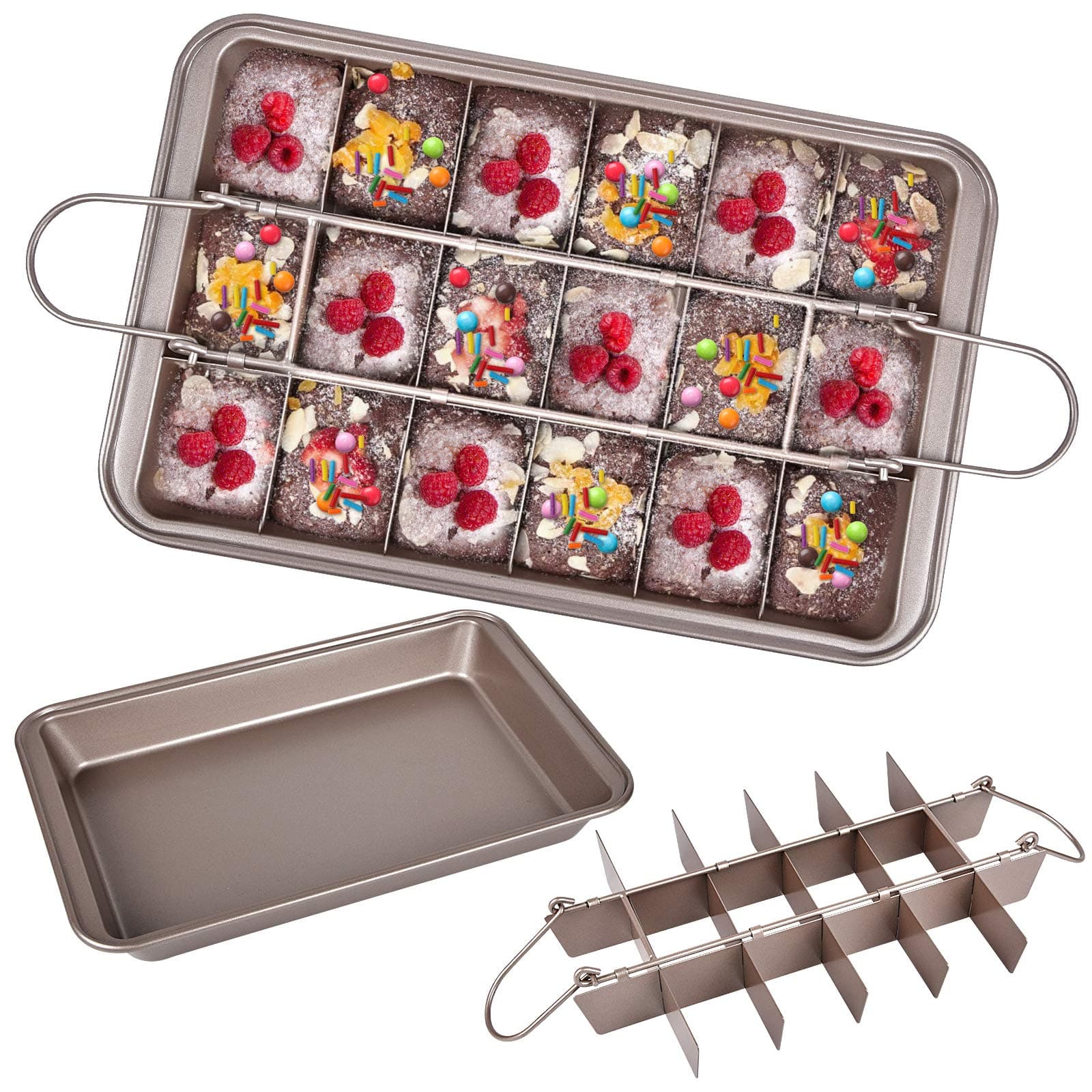 Brownie Pans with Dividers, Non-Stick Brownie Baking Tray with Slicers, Baking Sheet with 18 Pre-Cut Molds, Rectangular Pans for Oven Baking Bread, Brownie, Cake, 12 x 8 Inches, Oven/Dishwasher Safe
