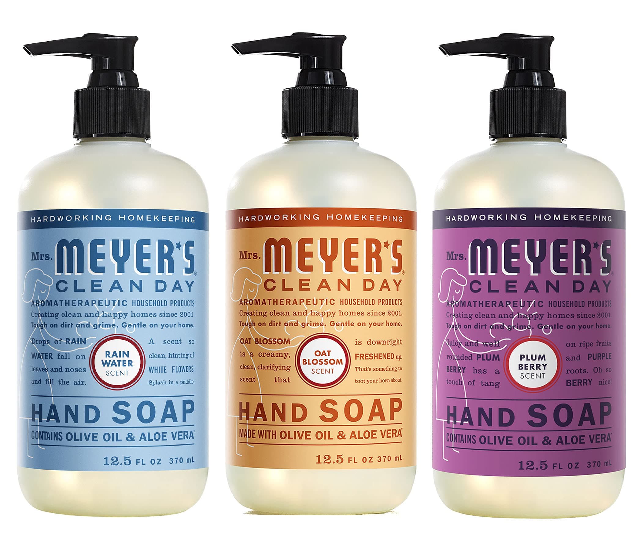 Mrs. MEYER'S Clean Day Liquid Hand Soap, Rain Water, Oat Blossom & Plum Berry Scents, 12.5 fl oz (3 CT) Variety Pack