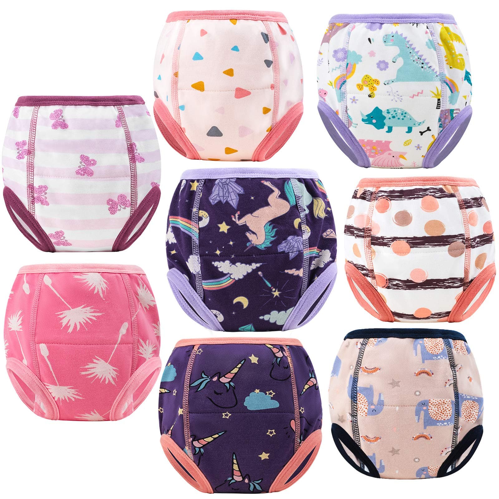 MooMoo Baby 8 Packs Potty Training Pants Cotton Absorbent Training Underwear for Toddler Boy and Girls 2T-9T