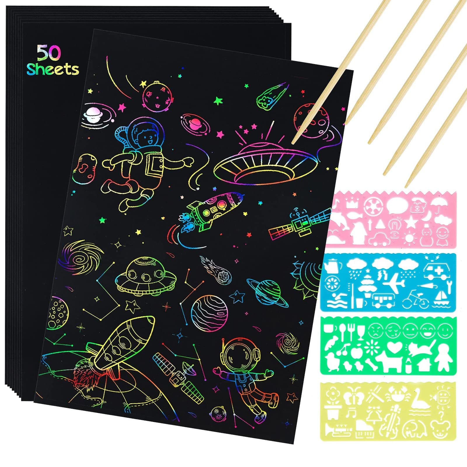 Arabest59pcs Scratch Art Paper - Rainbow Scratch Paper for Kids, Kids Scratch Arts Supplies, Black Scratch off Art Paper, Gifts for 3 4 5 6 7 8 9 Years Old Girls Boys Birthday Party Favor Sets