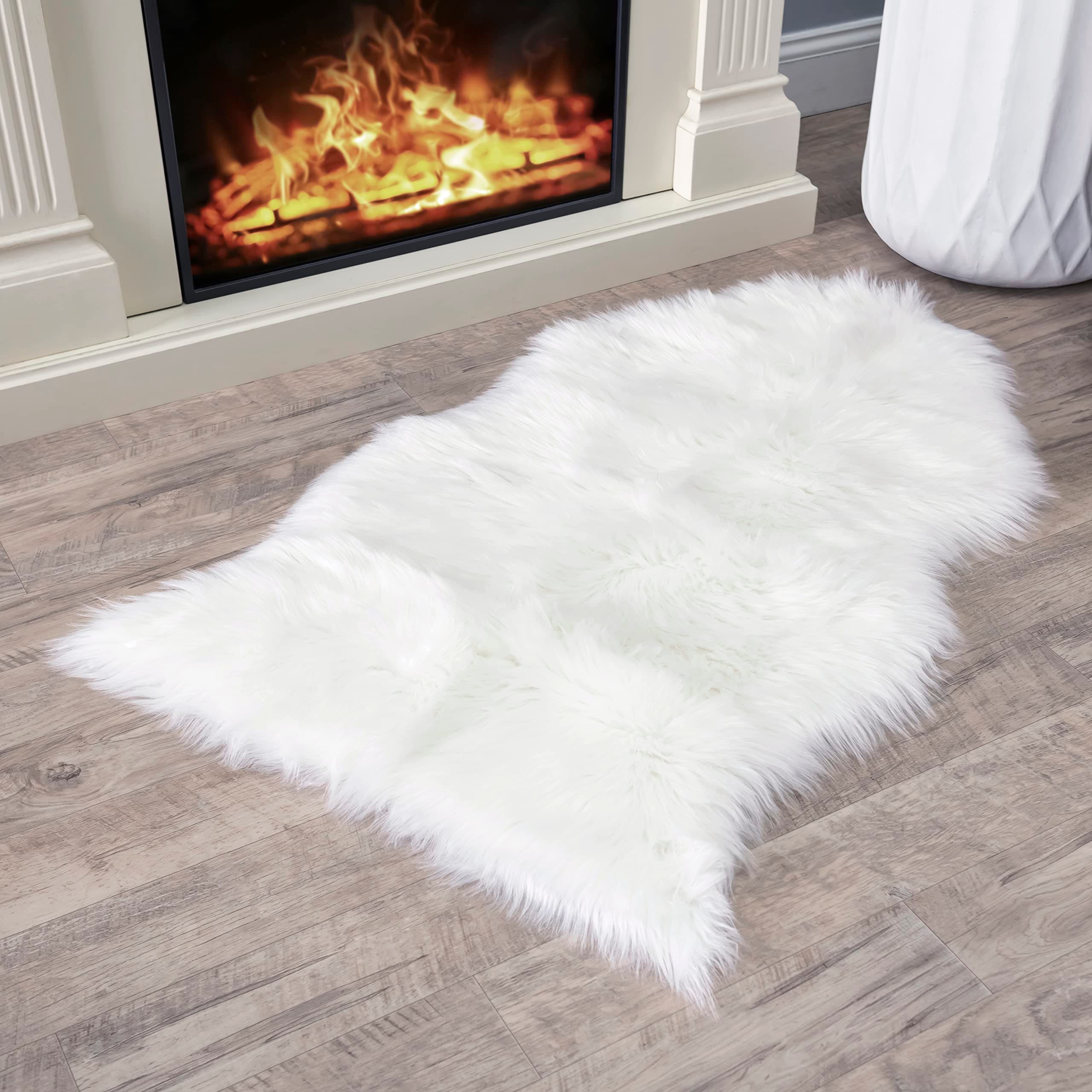 Walk on Me White Faux Fur Sheepskin Rug - Ultra Soft, Super Thick, Fluffy, Washable 2x3 Feet Pelt for Living Room, Bedroom, Office - Acrylic, Latex Backing, Non-Slip
