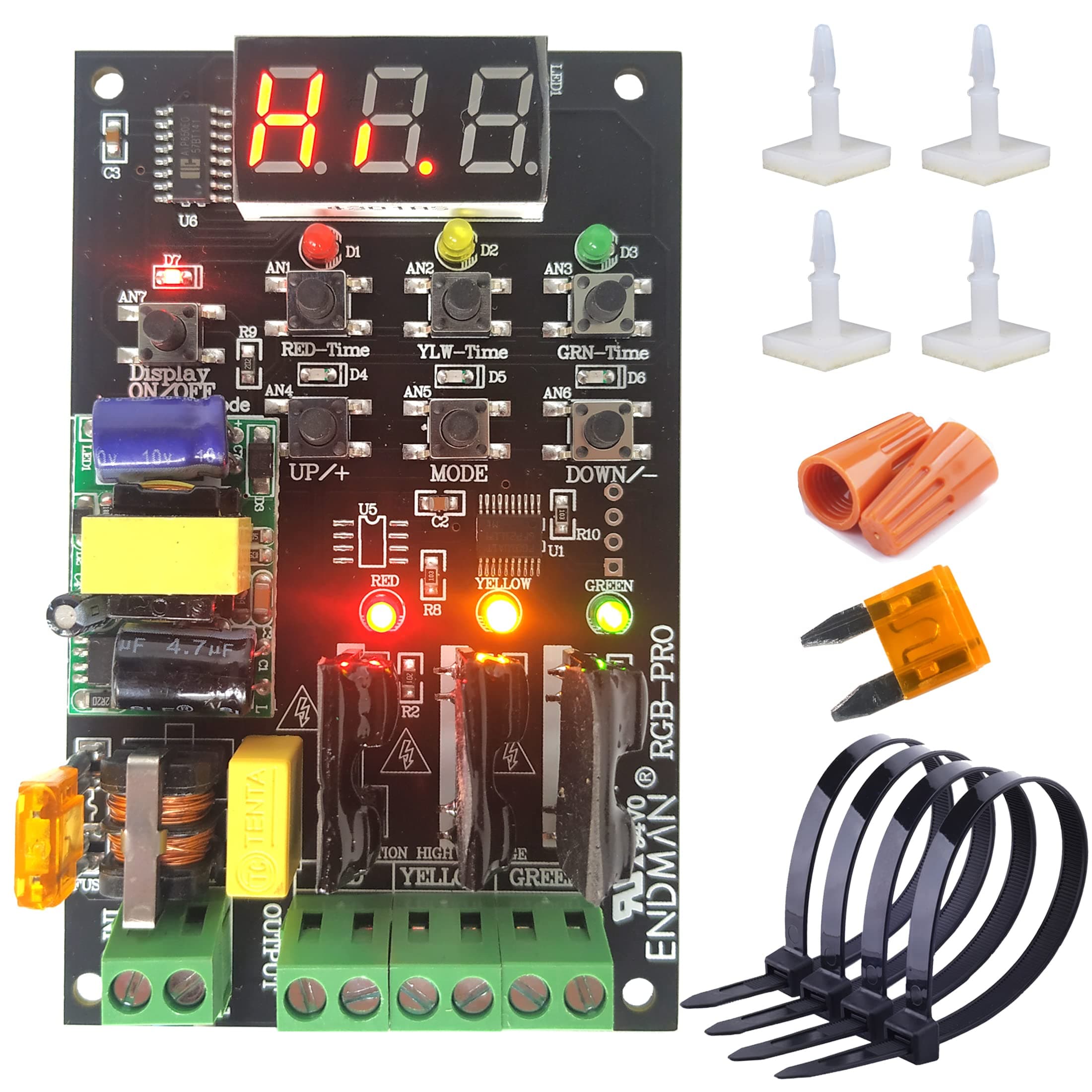 Traffic Light Controller Sequencer with 39+ Sequences 3 Channel 80VAC-260VAC Complete Accessories LED Display
