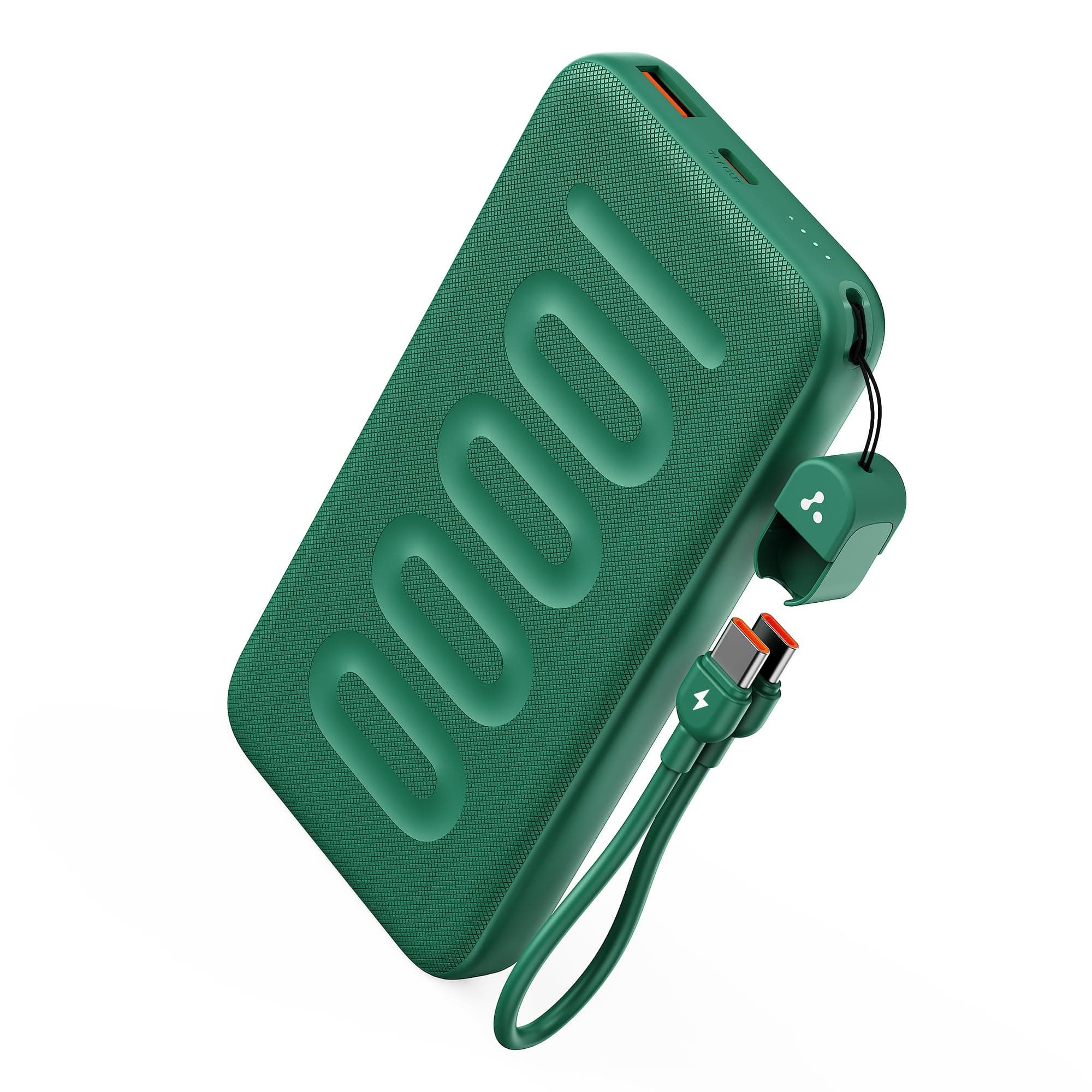 Ambrane 10000mAh Slim & Compact Powerbank with in-Build Type C Cable, 22.5W Fast Charging, USB & Type C Output, Power Delivery, Quick Charge for iPhone, Android & Tablets, Earbuds, (Stylo N10,Green)