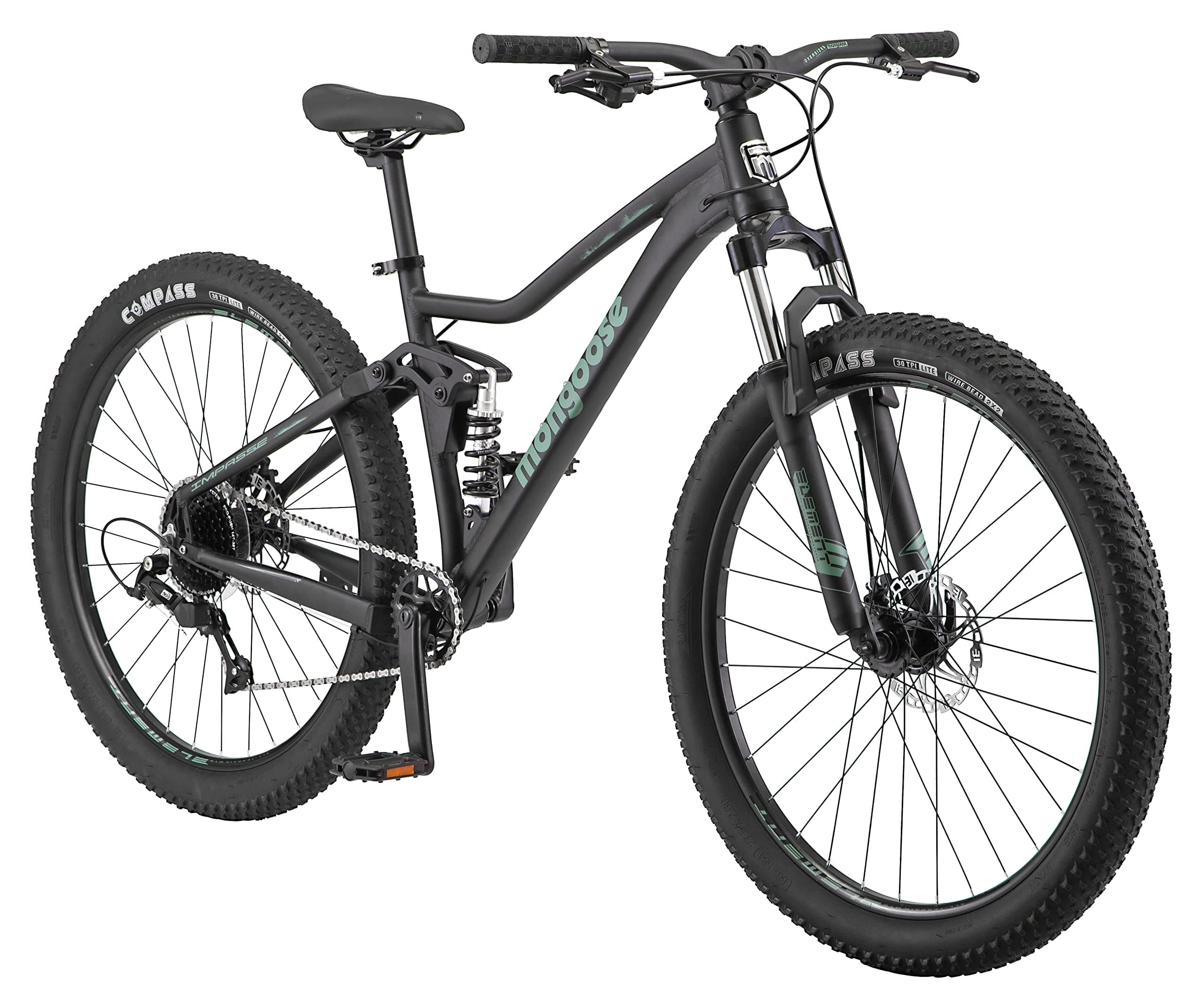 Impasse 1.0 Mountain Bike for Adult Men & Women, 7-Speed, Full Suspension, 27.5-Inch Wheel, 17-Inch Frame, Front & Rear Mechanical Disc Brake, Matte Black