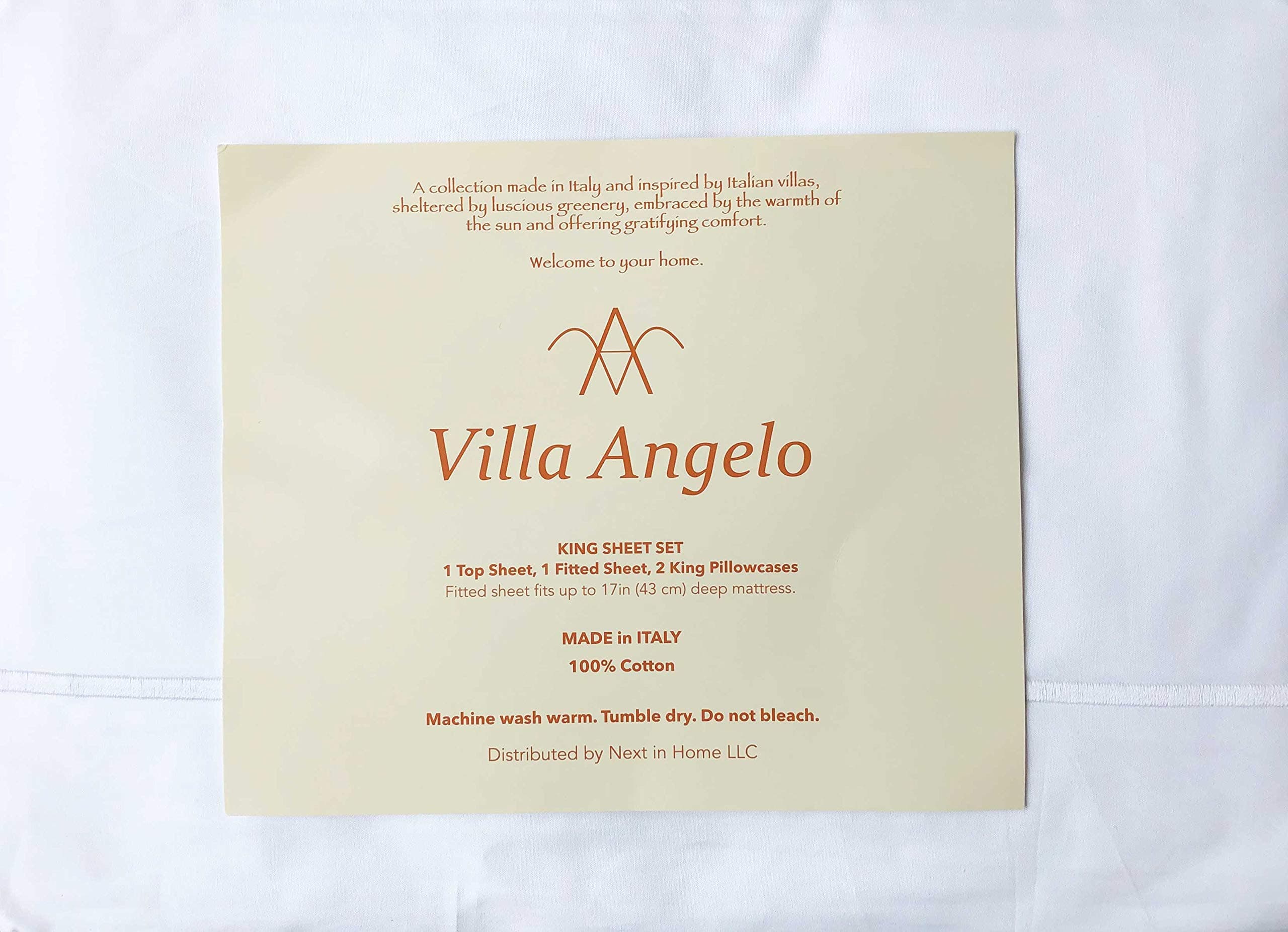 Villa Angelo Italy 4pc Solid White Sheet Set Raised Embroidered White Border Stripe Finest Italian Linens 100% Cotton Luxury (King)