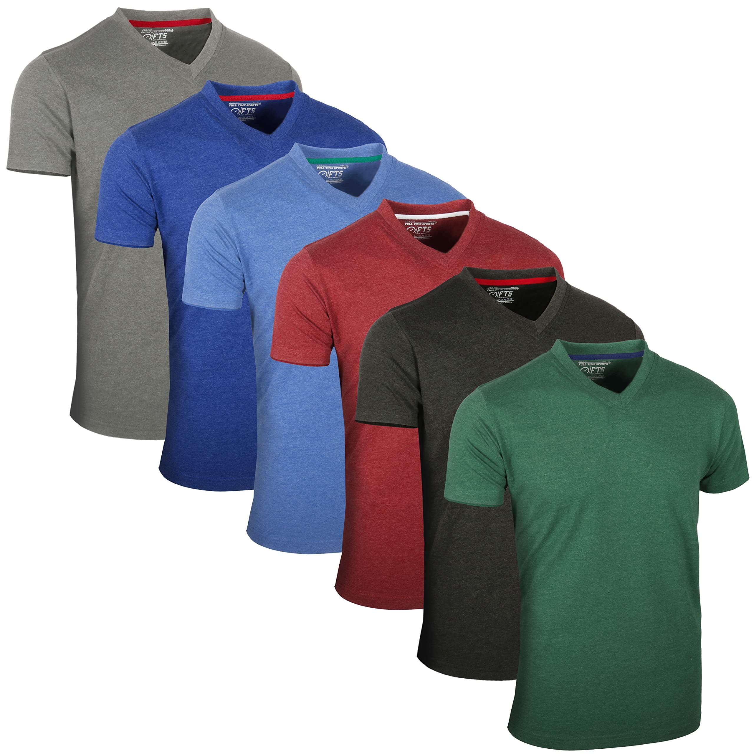 FULL TIME SPORTS® Tech 4-6 Pack FTS-639-650 Assorted Short-Long Sleeve, Casual top T-Shirts with V-Neck