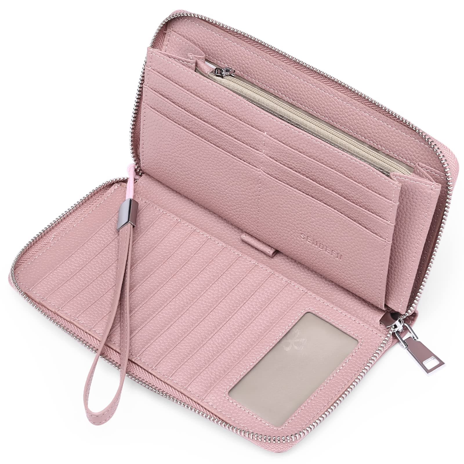 SENDEFNLeather Women's Wallets RFID Blocking Zip Around Large Capacity Long Credit Card Holder Wallet
