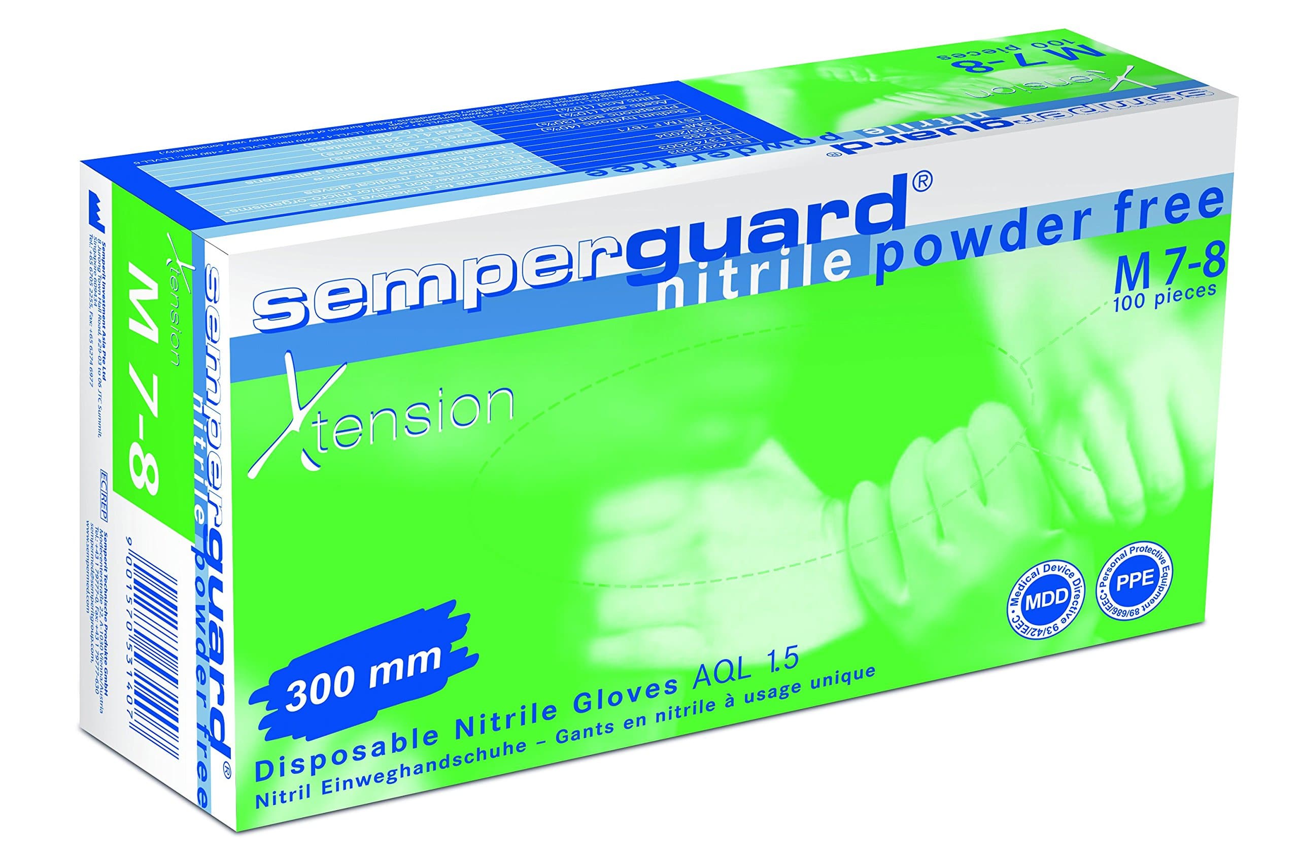 Semperguard Nitrile X-Tension Disposable Gloves, Medium - Pack of 100