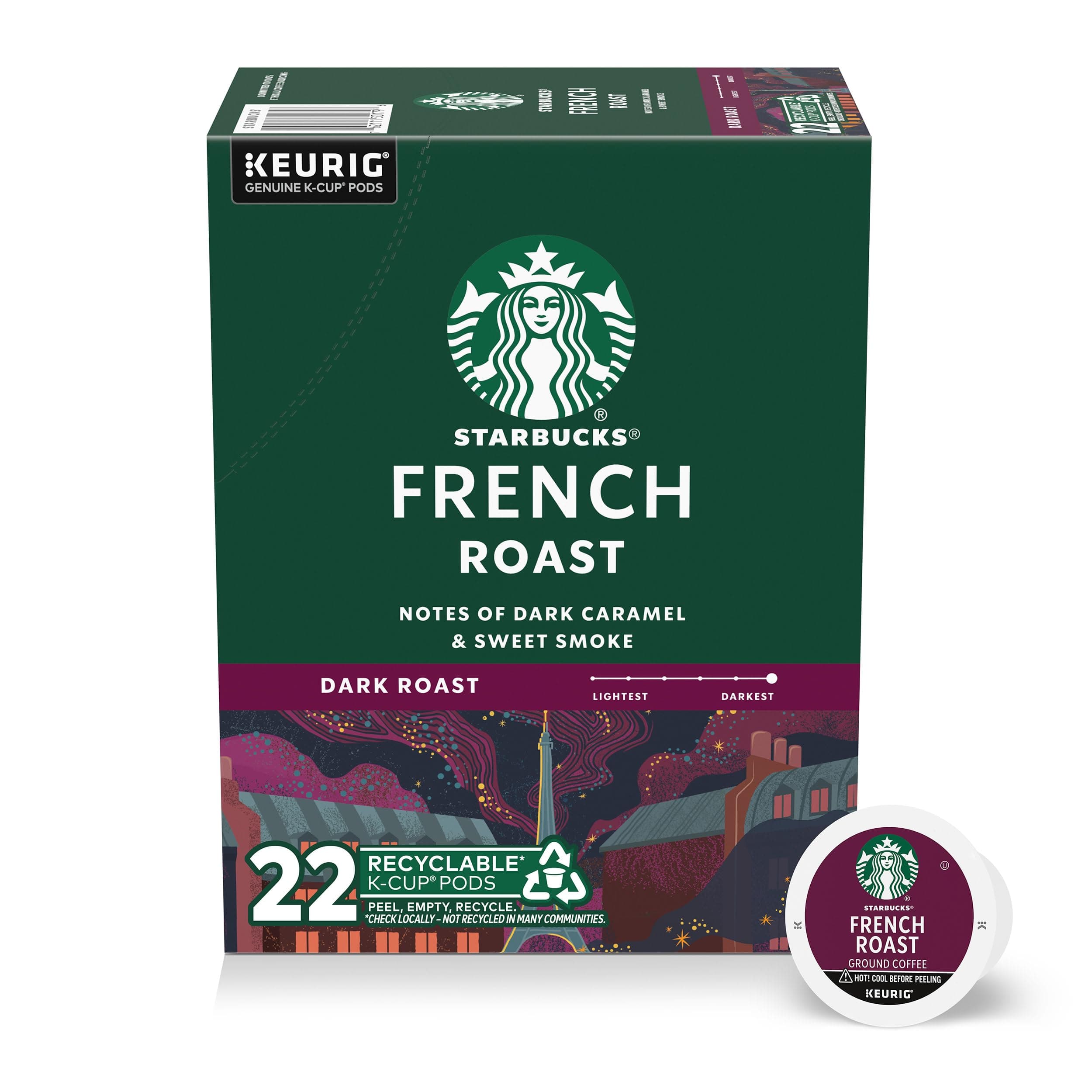 Starbucks K-Cup Coffee Pods, Dark Roast Coffee, French Roast for Keurig Brewers, 100% Arabica, 1 box (22 pods)