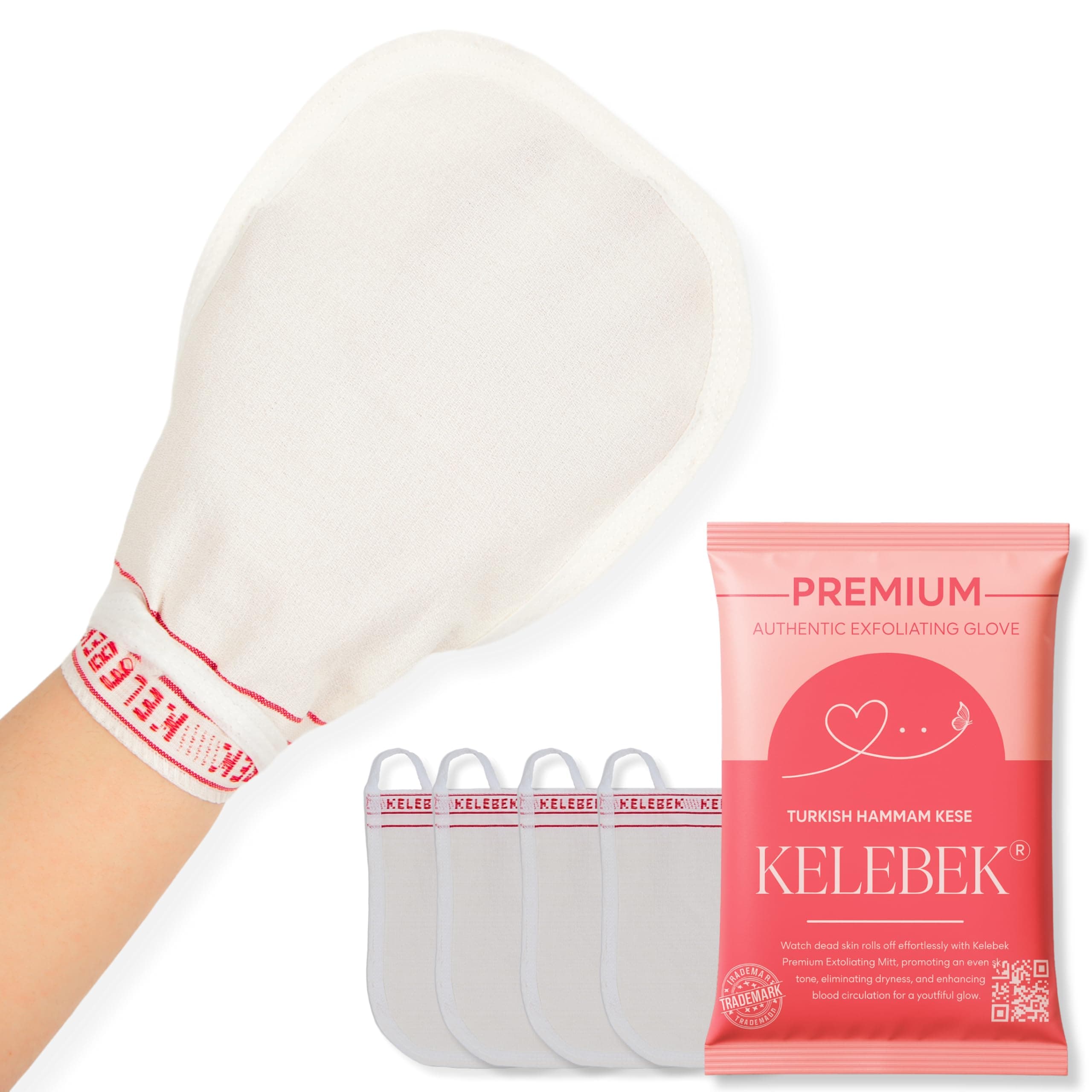 KelebekPremium Natural Exfoliating Gloves, Turkish Hammam Kese, Original Exfoliating Mitt, Body Scrub for Men and Women