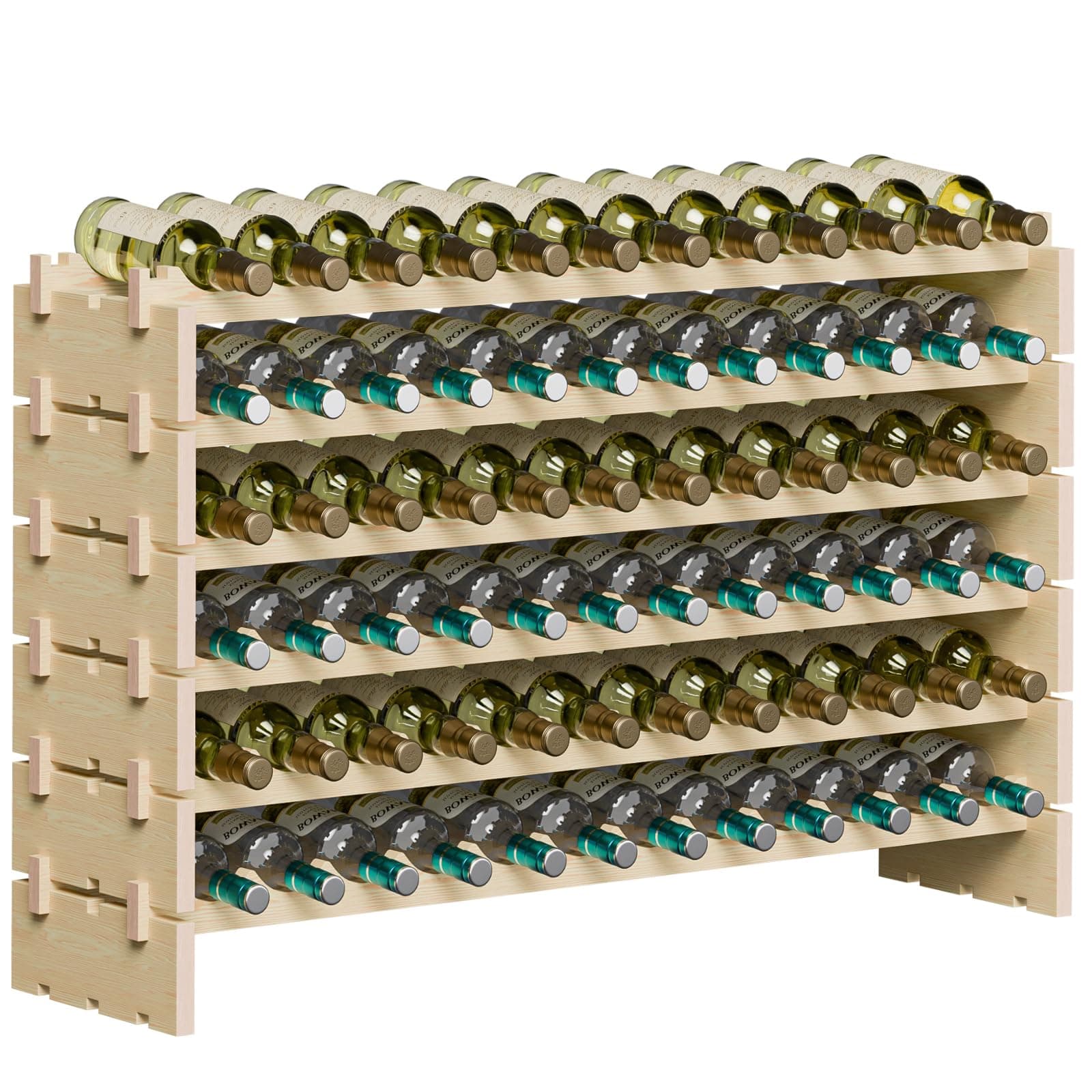 Smartxchoices 72 Bottles Stackable Modular Wine Rack, 6-Tier 72 Slots Floor Wine Storage Stand Wooden Wine Holder Display Shelves, Wobble-Free, Solid Wood, Floor Free Standing