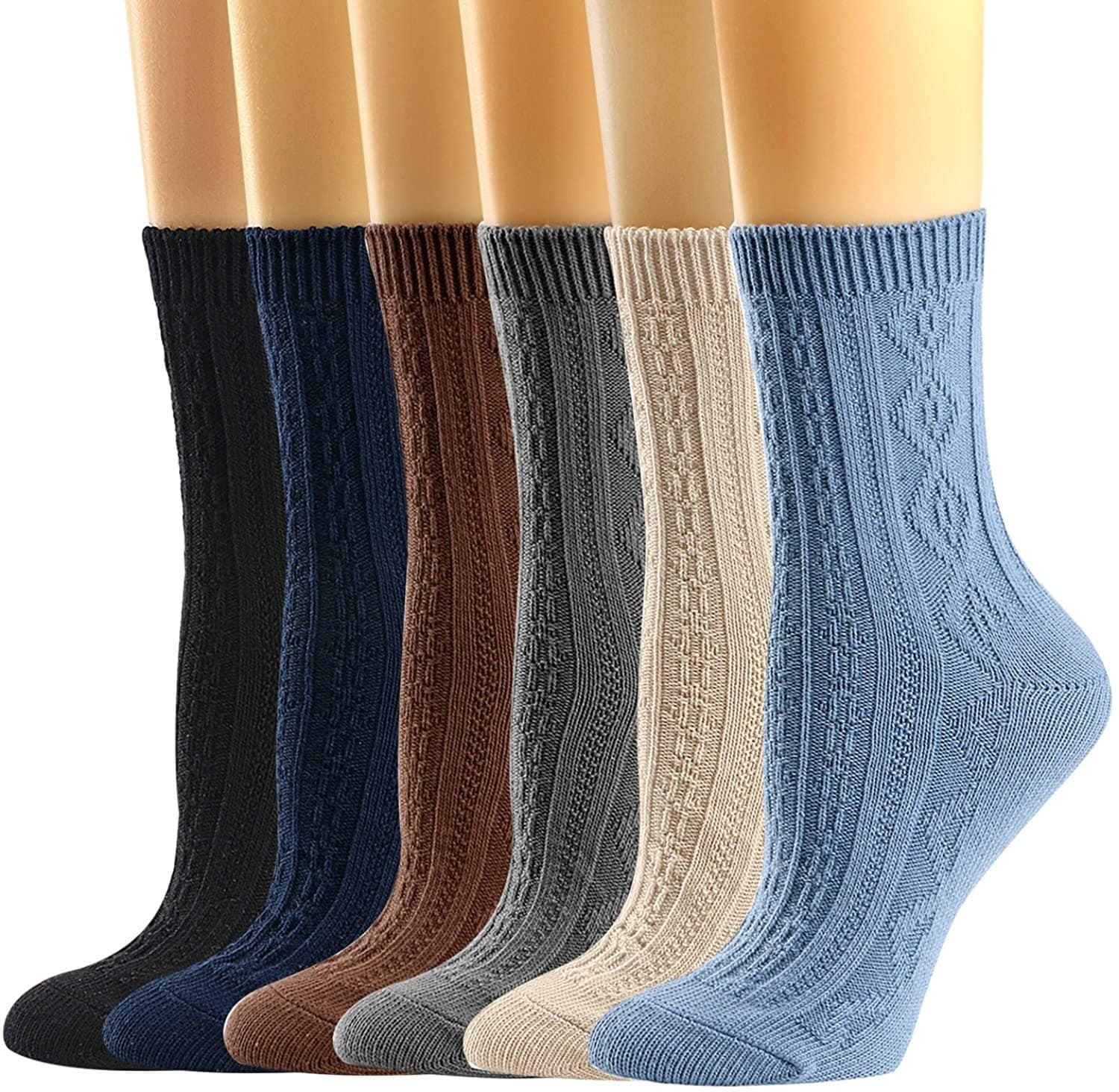 Mcool Mary Womens Crew Socks, Casual Knit Cotton Warm Comfy Breathable Cool Dress Socks for Girls 6 Pack