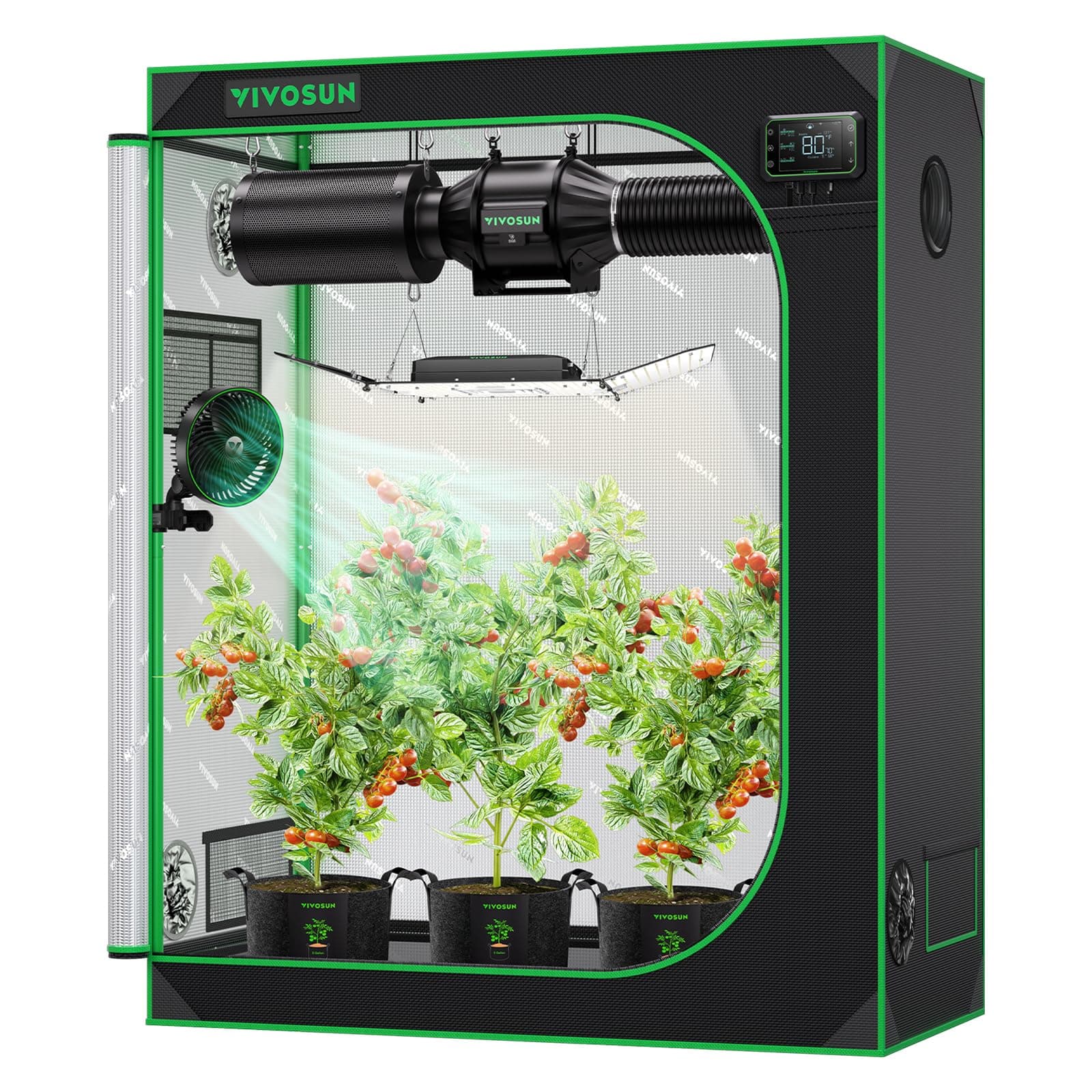 VIVOSUN 48"X24"X60" Mylar Cultivated Indoor Plant Grow Tent on Observation Window or Floor Tray for Grow 2'x4' Grow Tent Black