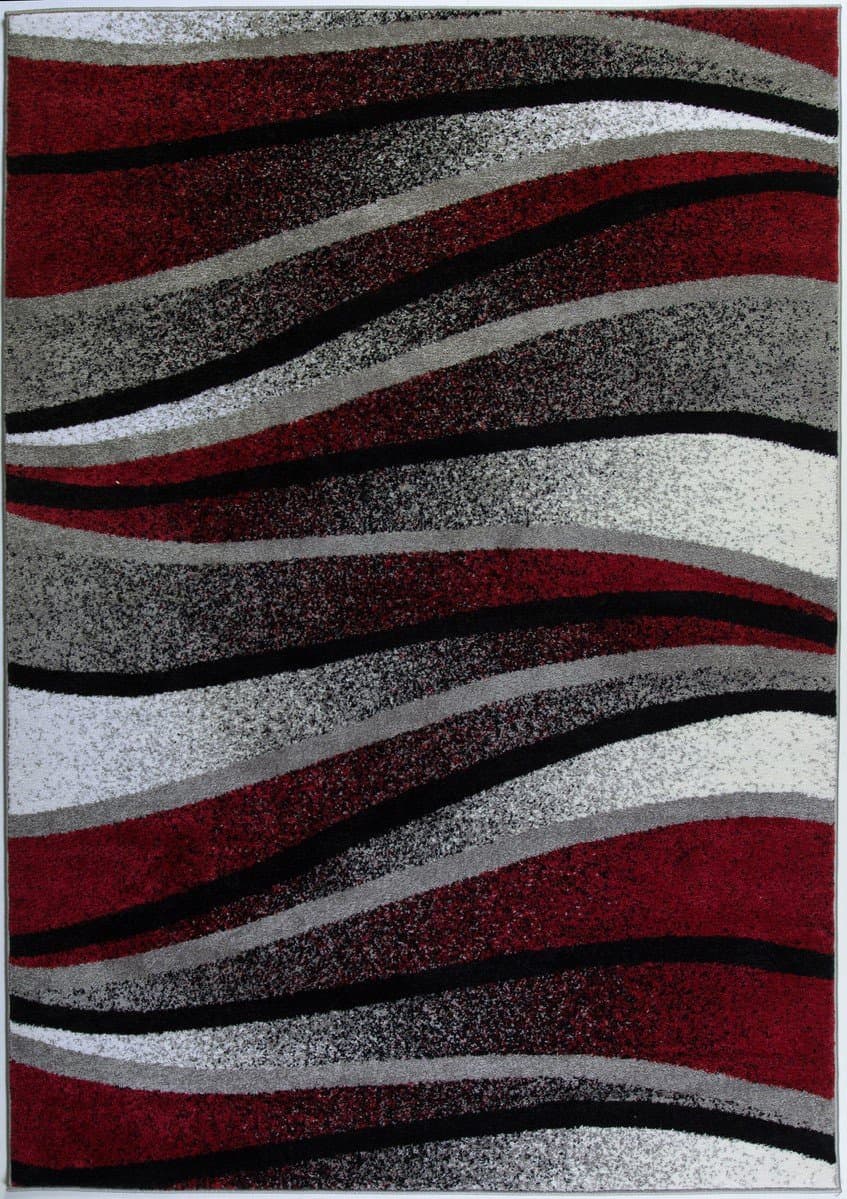 Durable Abstract Wave Pattern Boston Collection Area Rug Carpet in Red Grey White, 7x10 (6'5" x 9'5", 200cm x 290cm)