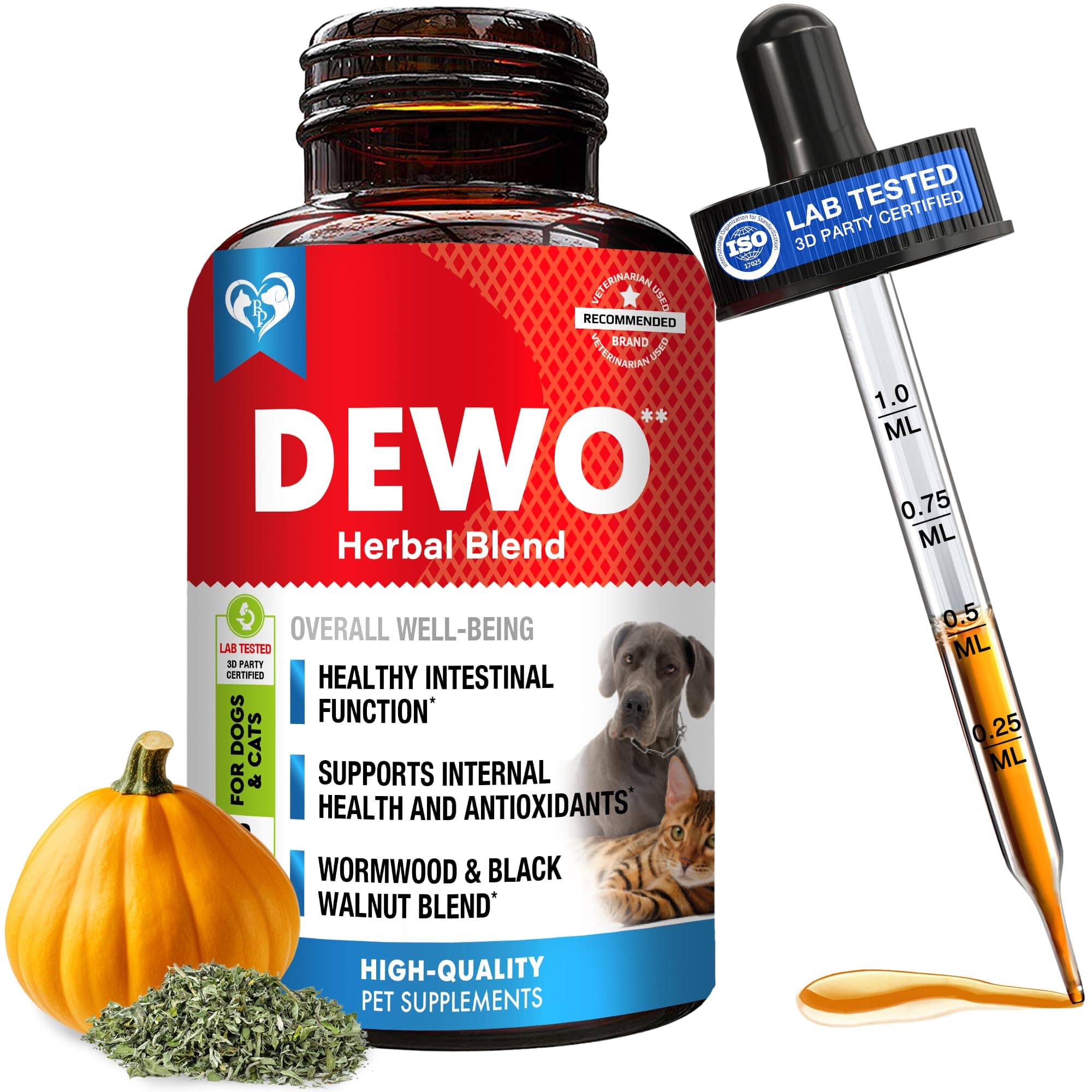 Natural Intestinal Defense for Dogs, Puppies & Cats, Kitten – Herbal Cleanse with Wormwood, Black Walnut – Promotes Healthy Gut – Advanced Broad Spectrum Formula for Large, Medium Small para Perros
