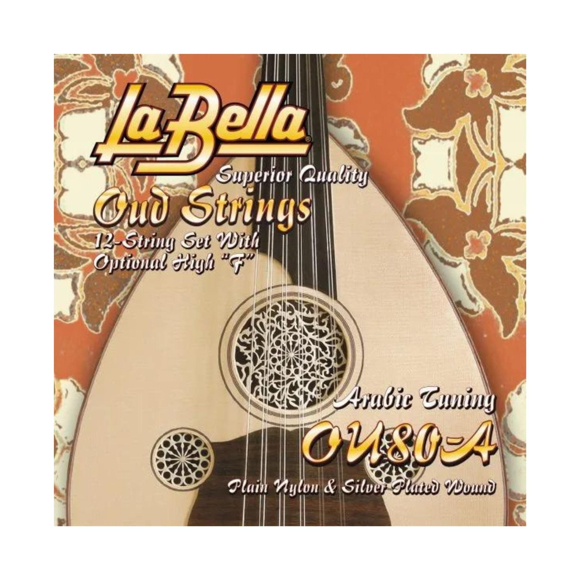 La Bella OU80A Oud String 12- String Set Arabic FF Tuning Plain Nylon Silver- Plated Wound 22-33
